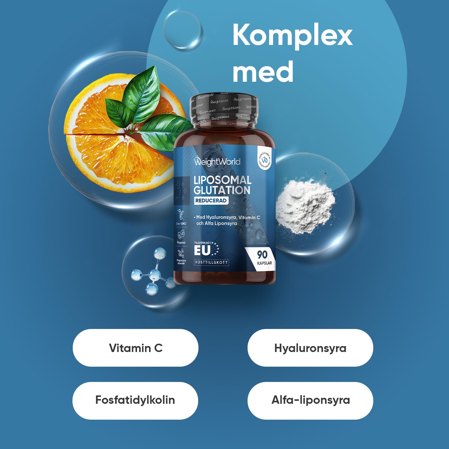 Liposomal L Glutation (Reduced) - 1000mg per Serving - With Vitamin C, Hyaluronic Acid, Phospholipid Complex (from Non-GMO Sunflower Lecithin) and Alpha Lipic Acid - 90 Capsules