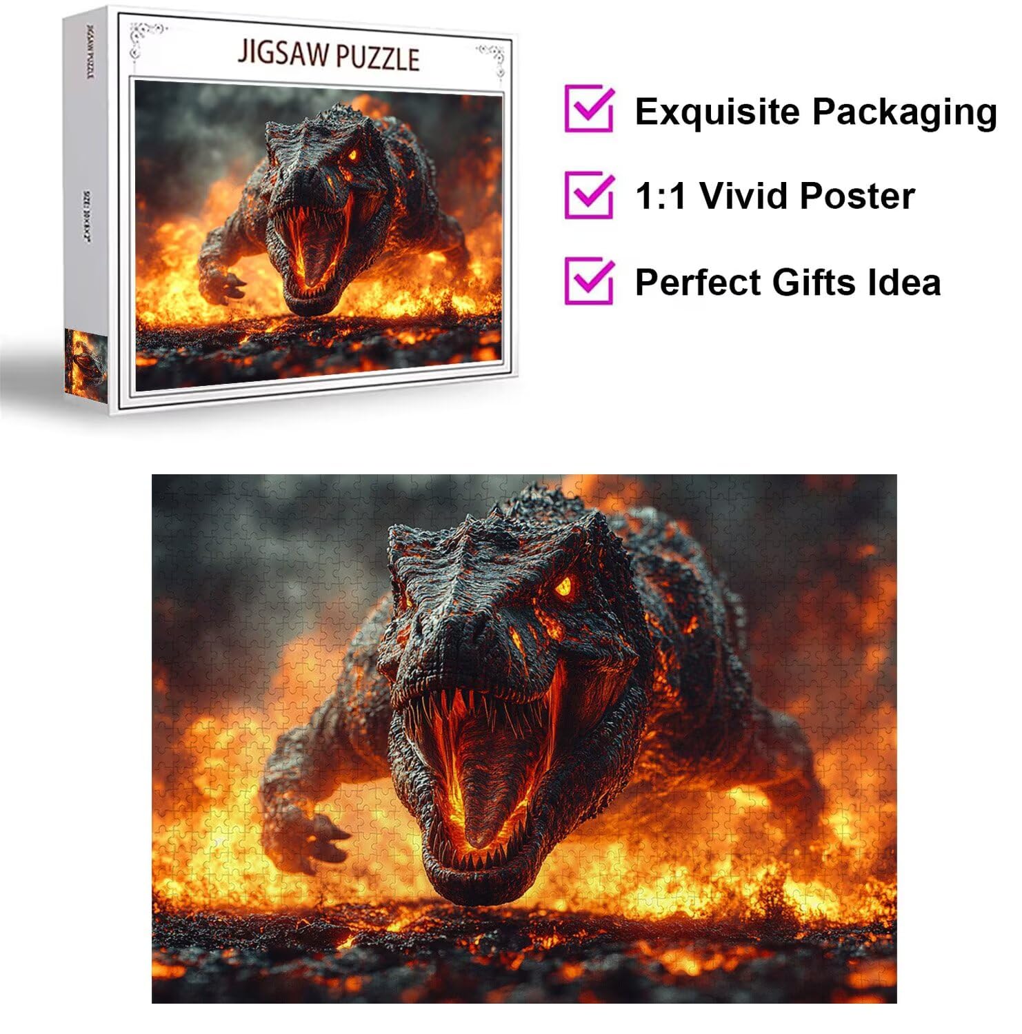 Puzzle dla dorosłych 6000, płomień dinozaura, 179 x 105 cm, n-361