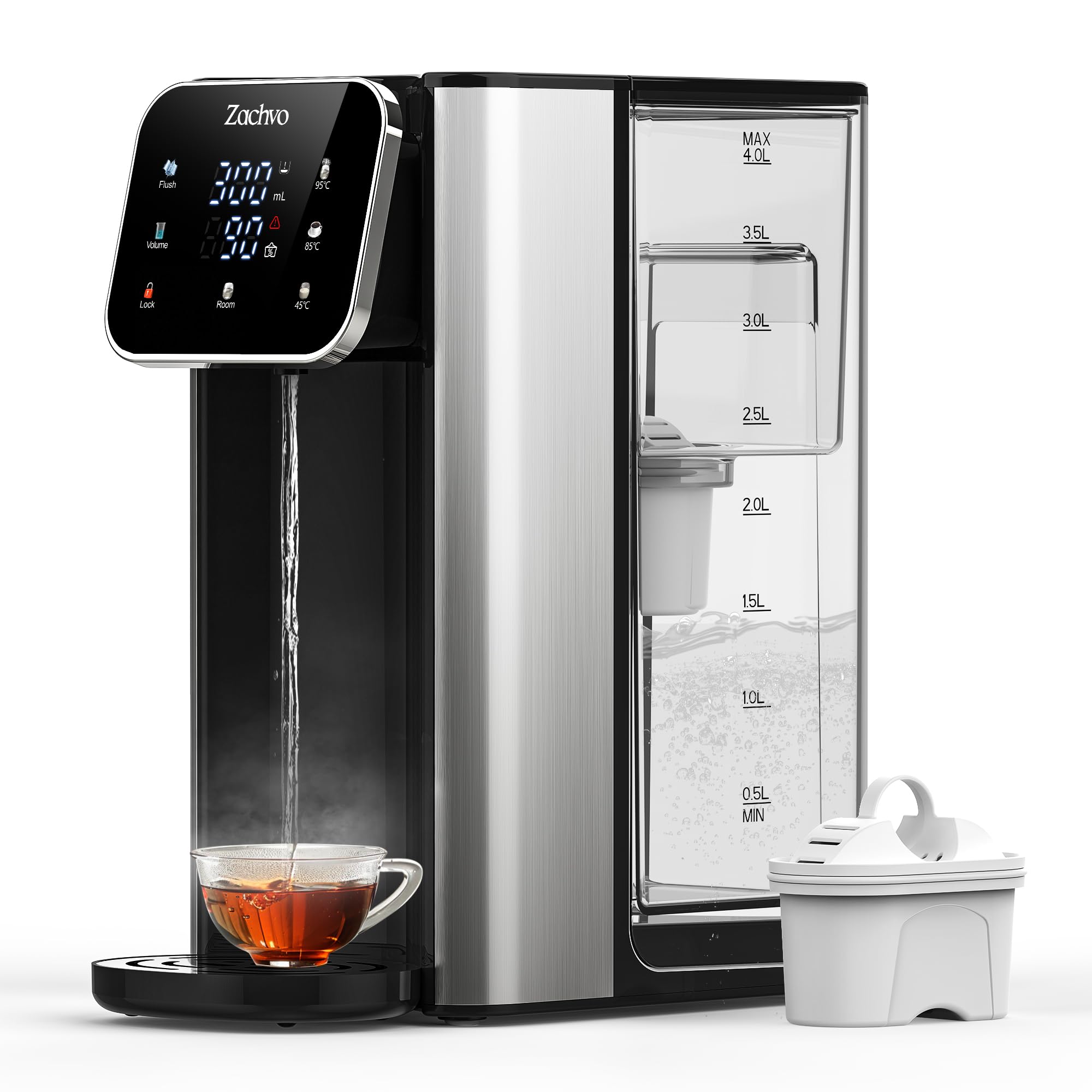 Dispenser Acqua Calda UR05 – Acqua bollente in pochi secondi, 4 temp. & 3 volumi, serbatoio 4L, compatto ed efficiente, sicuro per bambini, filtro a carbone attivo, ideale per casa e ufficio