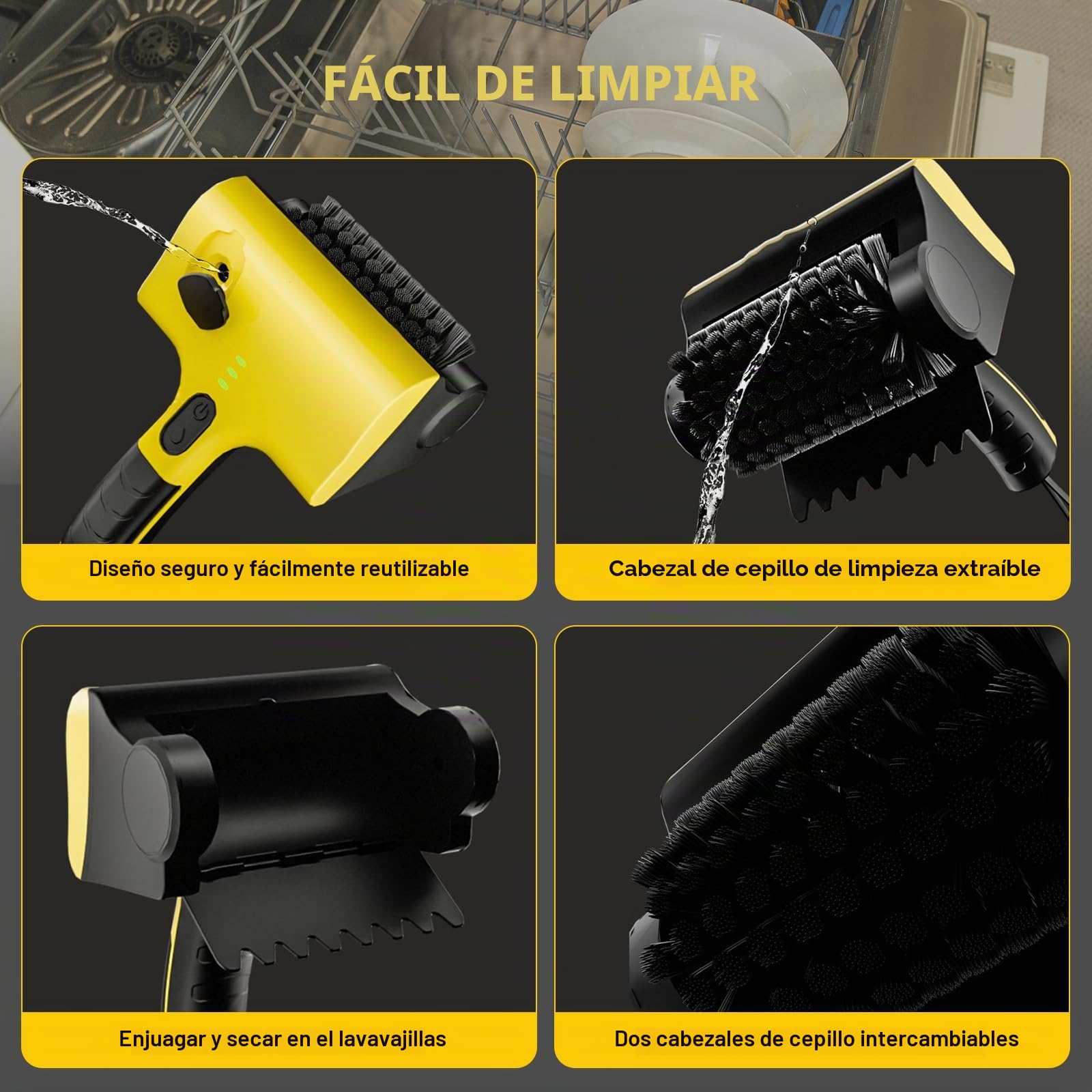 Roadtime Cepillo Eléctrico Inalámbrico para Parrilla con Tanque Agua | cepillo de limpieza con 2600 mAh batería&2 cabezales giratorios de 360°,Cepillo Barbacoa para CarbóN,Electricidad Parrilla