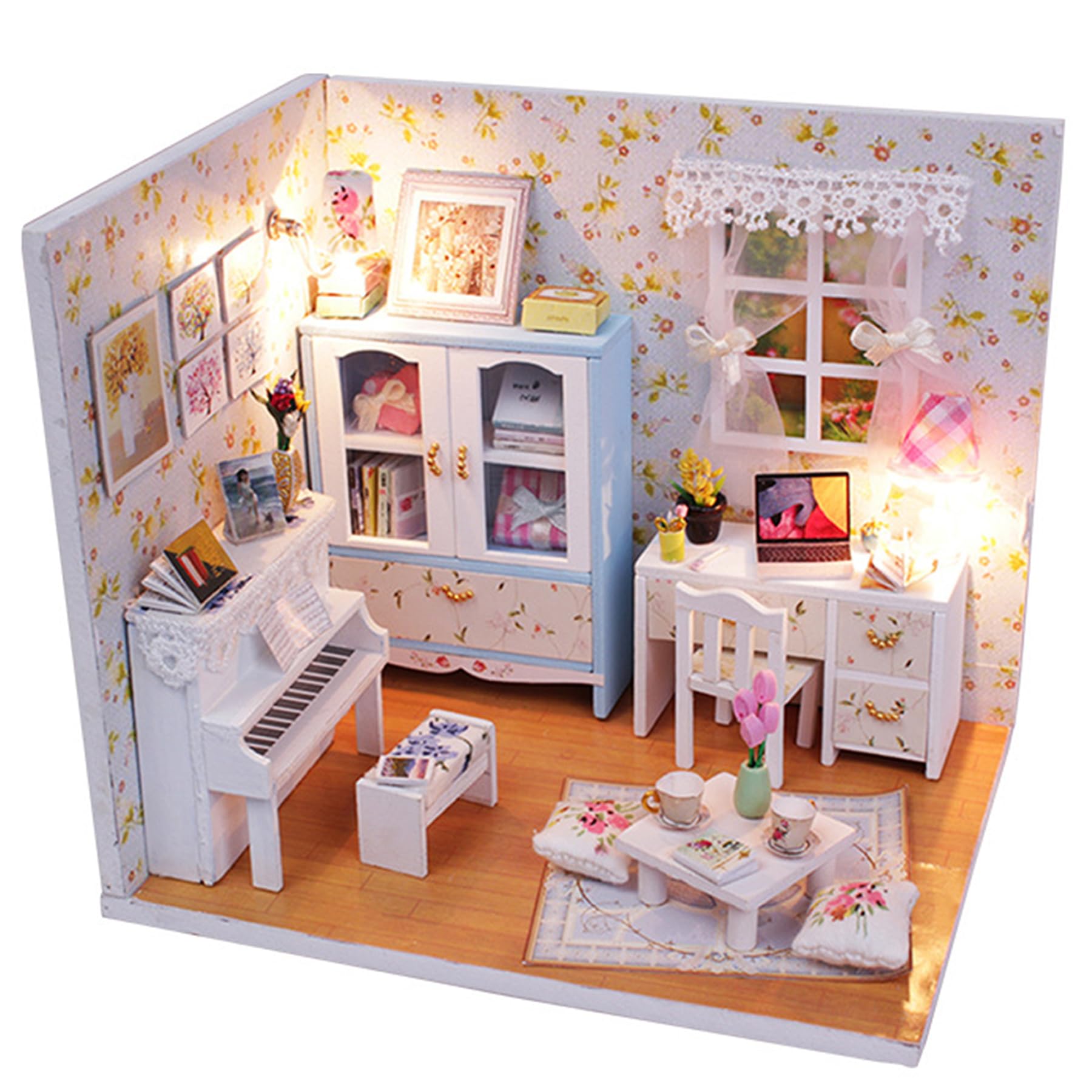 Diy Miniature House Kit - Miniature Dolls House Kit, Diy Dolls House Kit, Diy Miniature Kit, Handmade Crafts Wooden Dolls House Kits for Adults and Teens, Diy Kit with Furniture and Dust Cover
