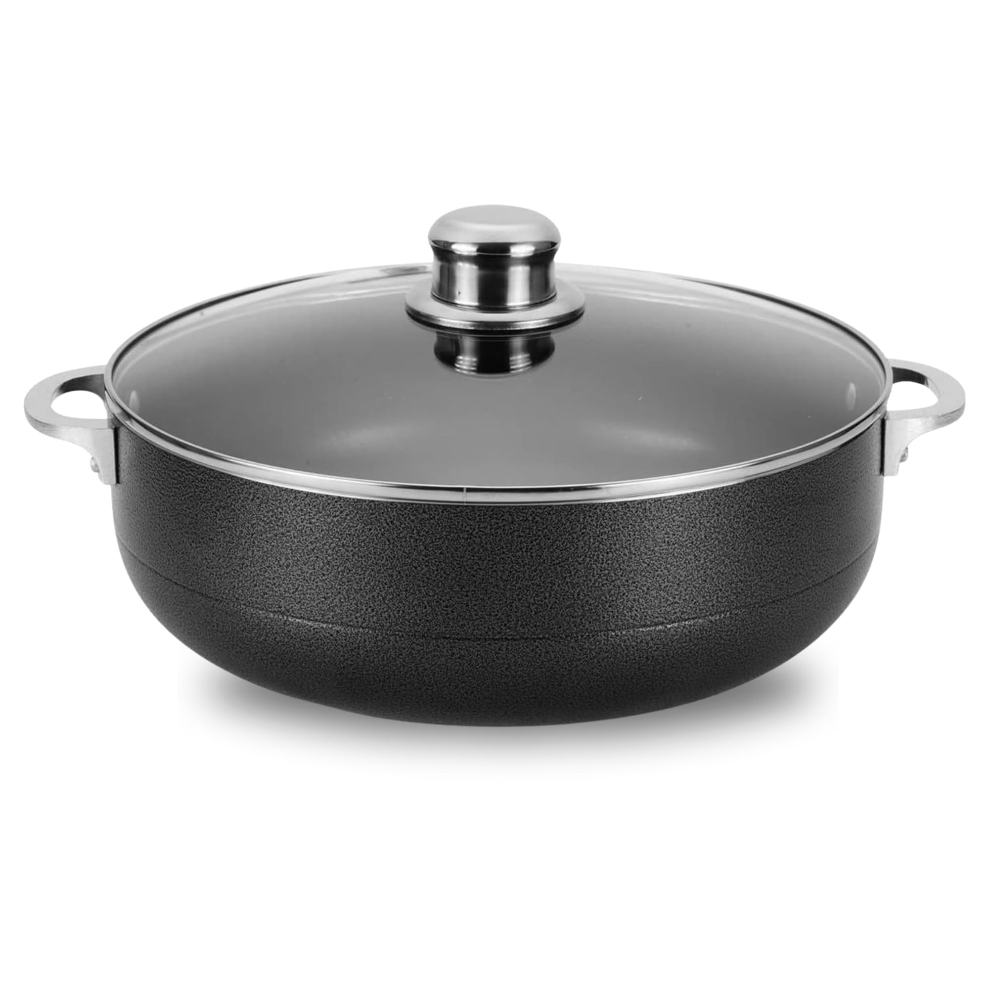 Alpine Cuisine 13-Quart Nonstick Aluminum Caldero Pot with Glass Lid & Riveted Handle | Heavy-Duty Cookware for Large Servings of Stew & Rice | Easy Clean, Black