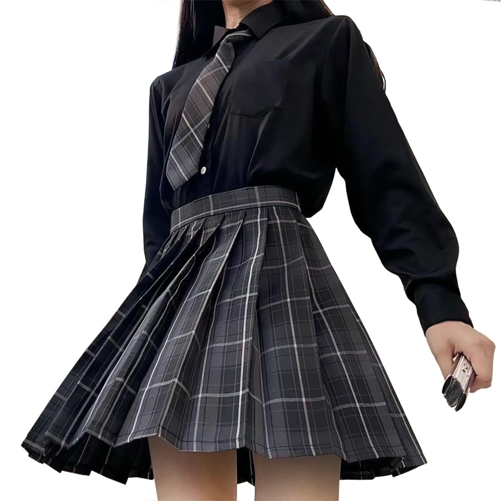 Women's Girls Pleated Skirt with Shorts High Waisted Skater Tennis School Uniform A-line Mini Skirt, Grey, X-Large