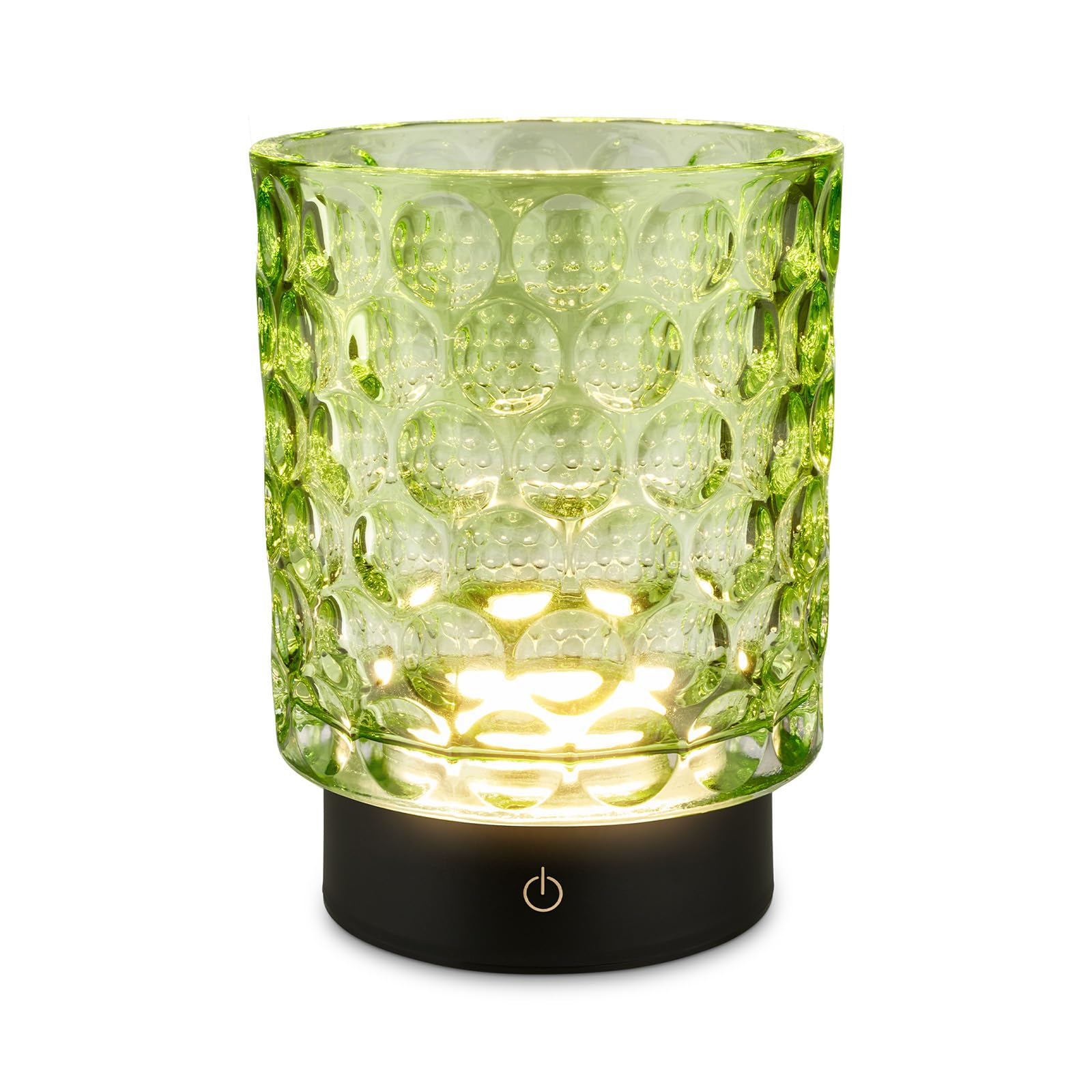 BRILONER - LED Table Lamp Cordless IP44, Glass Body, Touch, Dimmable, Rechargeable Battery & Light Source Replaceable, Bedside Light, Candle Lamp, Decorative Lamp, Christmas Lights, 15x11cm, Green
