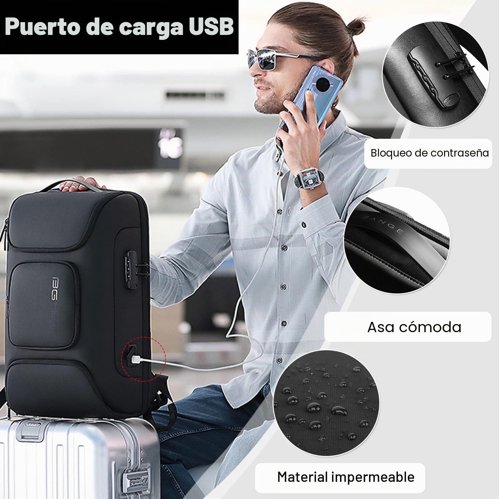 FANDARE Antirrobo Mochila para Portatil Mochila Universidad Mochila Portatil Hombre Bolsas Escolares con Puerto USB Mochila para 15.6 Pulgadas Portátil Multiusos Impermeable Mochilas Gris