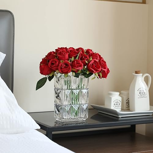 Miniatura 4 de Rosscer Ramo de flores de rosas artificiales rosas, 24 piezas pequeñas de seda falsa decoración floral para el hogar, oficina, centro de mesa,