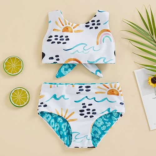 Miniatura 2 de Yccutest Infant Girl Reversible Swimsuit Baby Sun Waves Bikini Set Toddler Bathing Suit Two Piece Swimwear Beach Outfits