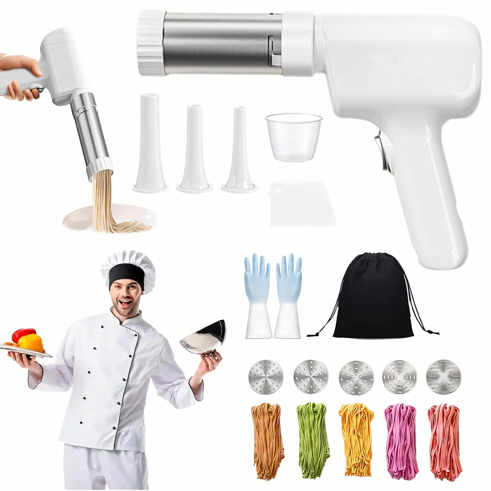 Macchina per Pasta Elettrica Automatica con 5 Trafile Intercambiabili, Facile da Montare e Pulire, Perfetta per Spaghetti, Lasagne, Ravioli e Altre Ricette
