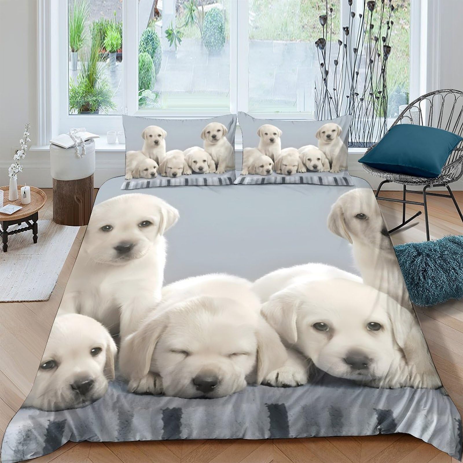 GPLZQXKJNH 3D Printed Labrador Puppy Duvet Cover Microfiber Soft Breathable Dog Bedding Set with 2 Pillowcases for Bedroom Decor Single（135x200cm）