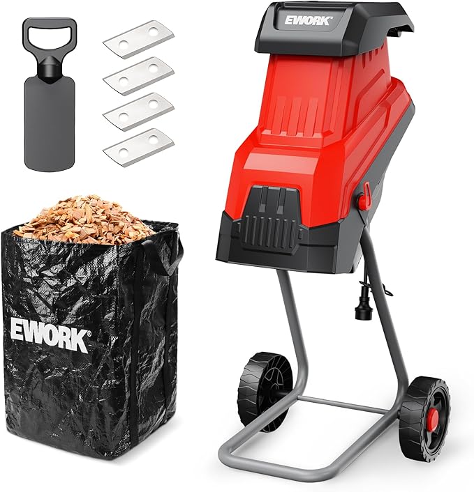 EWORK 15-Amp Electric Wood Chipper Shredder, 15:1 High Reduction Ratio