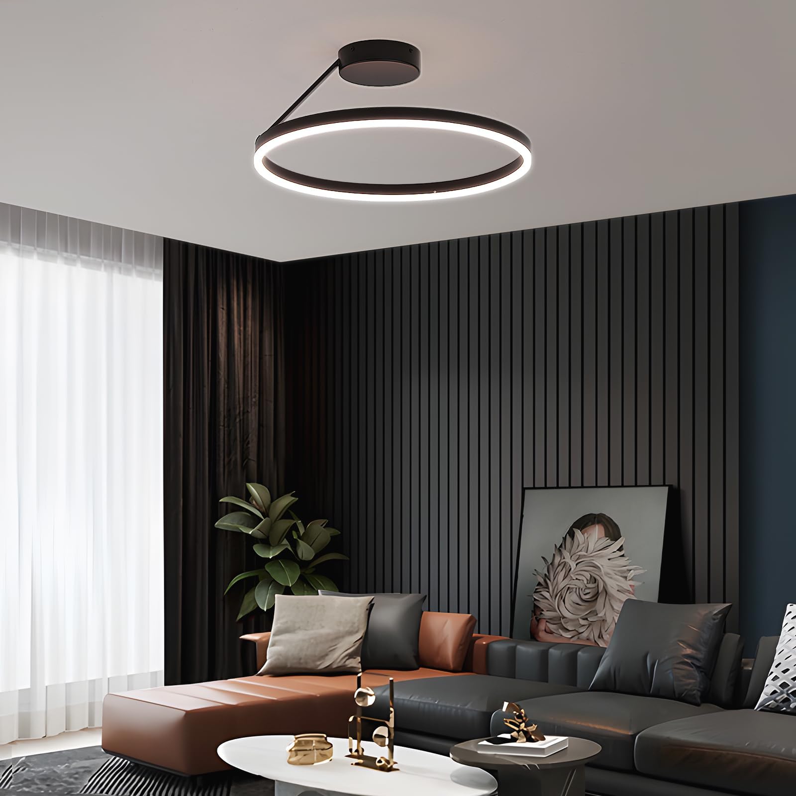 Plafoniera Circolare Lampadario Circolare a LED Lampadari Moderna Semplice Plafoniere Nera Dimmerabile Adatta per Soggiorno Sala da Pranzo camera da Letto Cucina Corridoio Ingresso 40cm