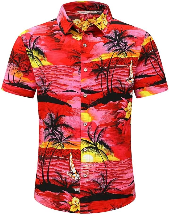 Miniatura 3 de SheLucki - Camisa hawaiana para hombre, unisex, estilo informal, manga corta, con botones y estampado de sombra de palmeras, para el verano y la