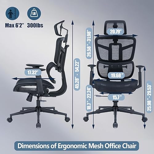 Miniatura 2 de Silla de oficina ergonómica, sillas de escritorio de malla con respaldo alto para oficina en casa con reposacabezas 2D, silla ejecutiva ajustable