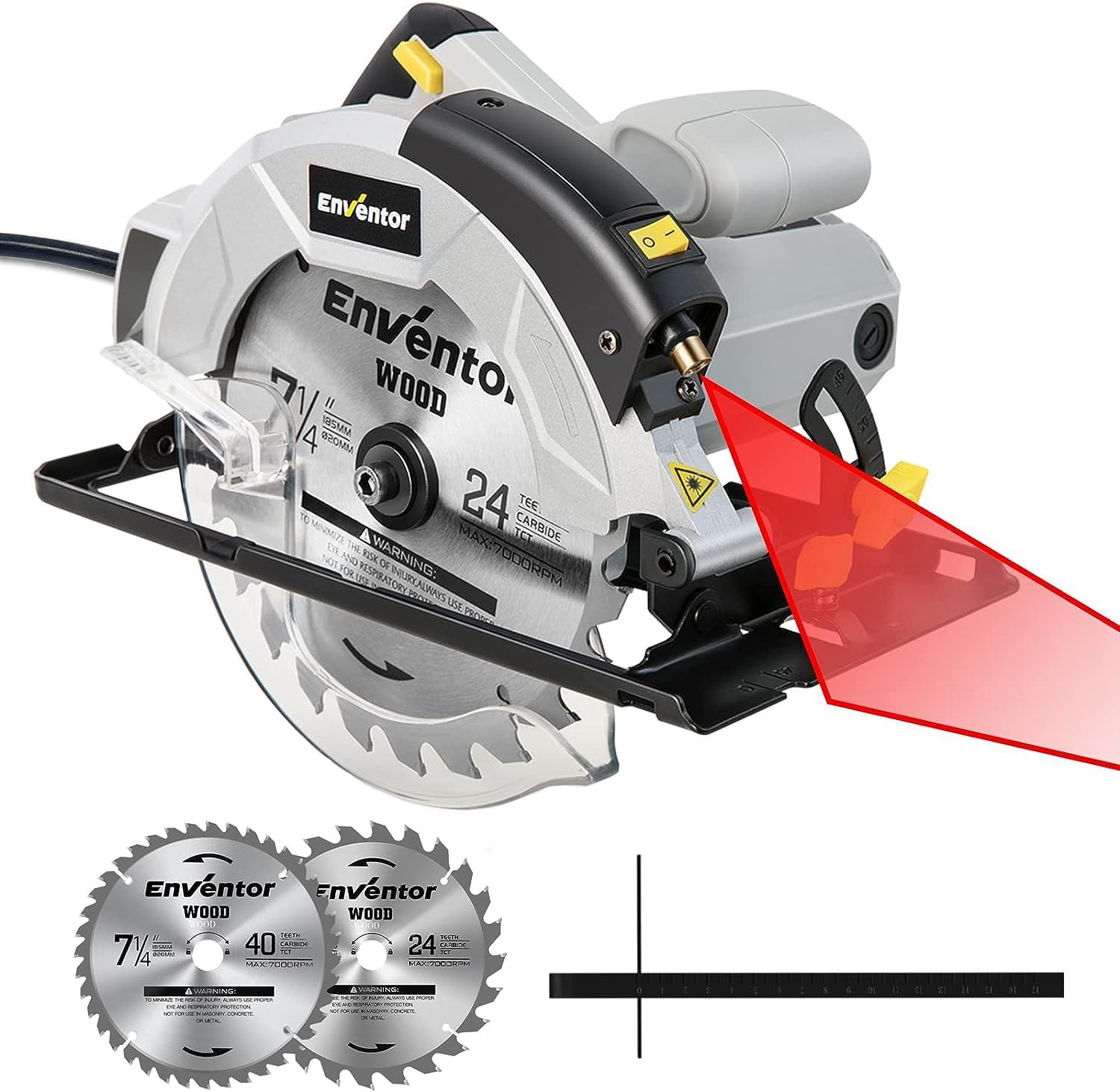 Enventor7-1/4-Inch Circular Saw, 10A Pure Copper Motor Electric Circular Saws with Laser Guide, 2 Blade Saws (40T/24T), Max Cutting Depth 2-7/16"(90°), 1-13/16"(0°-45°), Single Handed Bevel, 5800RPM