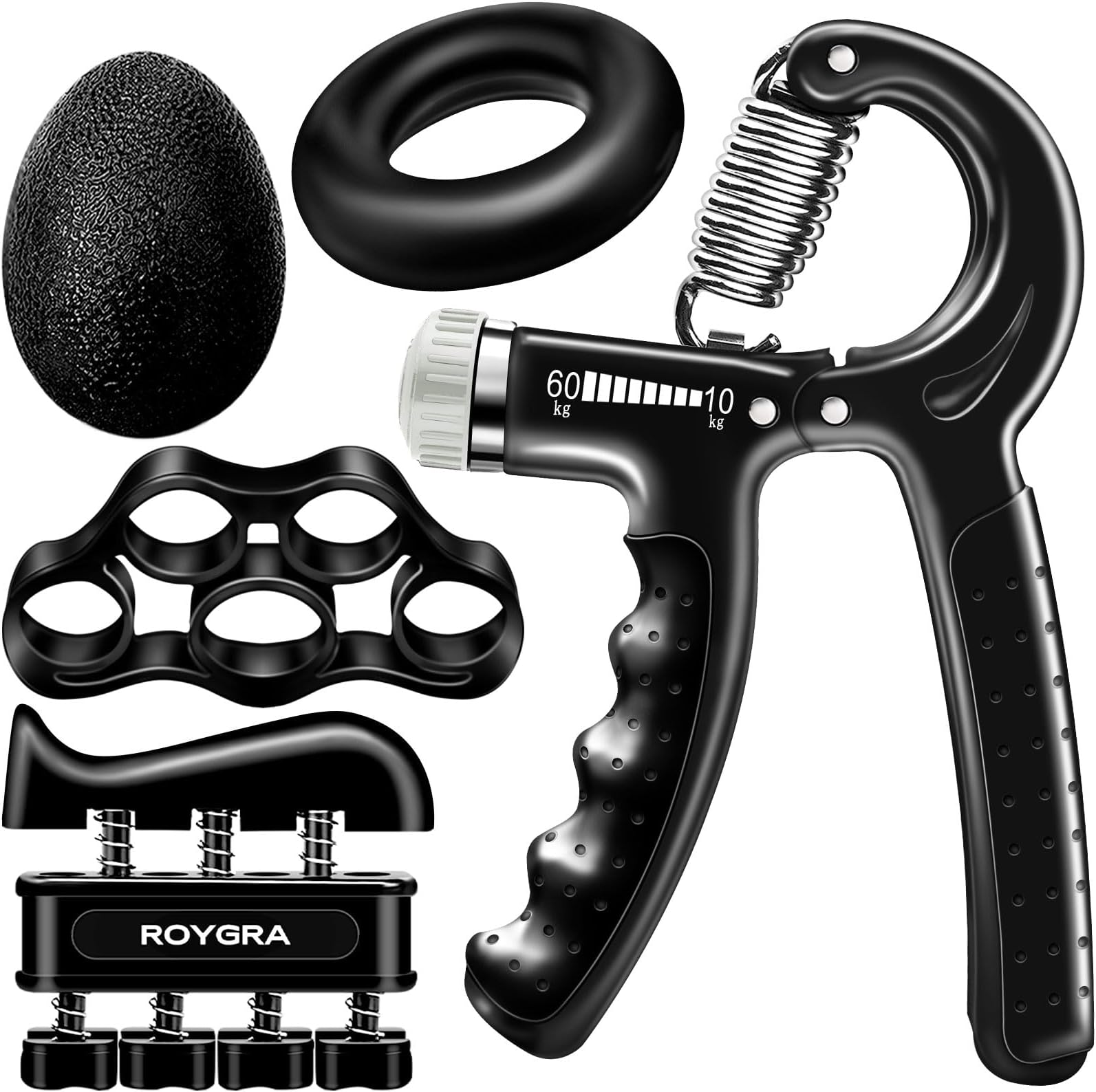 roygra Grip Strength Trainer, Forearm Workout, Hand & Finger Exerciser - 5 Pack