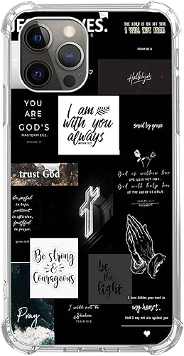 Funda de teléfono con collage cristiano estético compatible con iPhone 12 Pro Max, diseño de collage negro de Jesús Dios, para adolescentes,