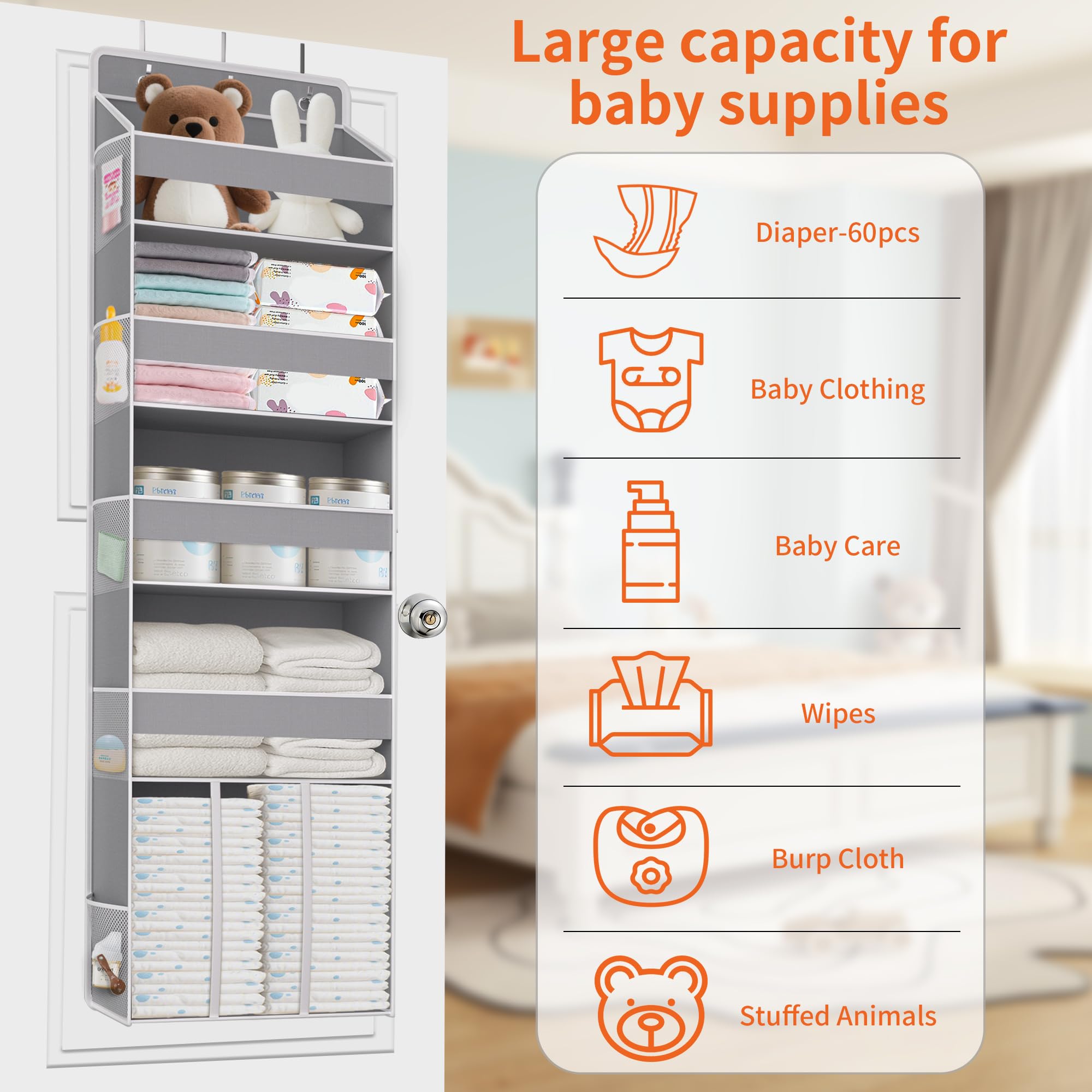 TAHAVICE Over Door Storage Organiser with 5 Large Clear Pockets 10 Mesh Side Pockets, Hanging Shelves with Clear Window - Image 4