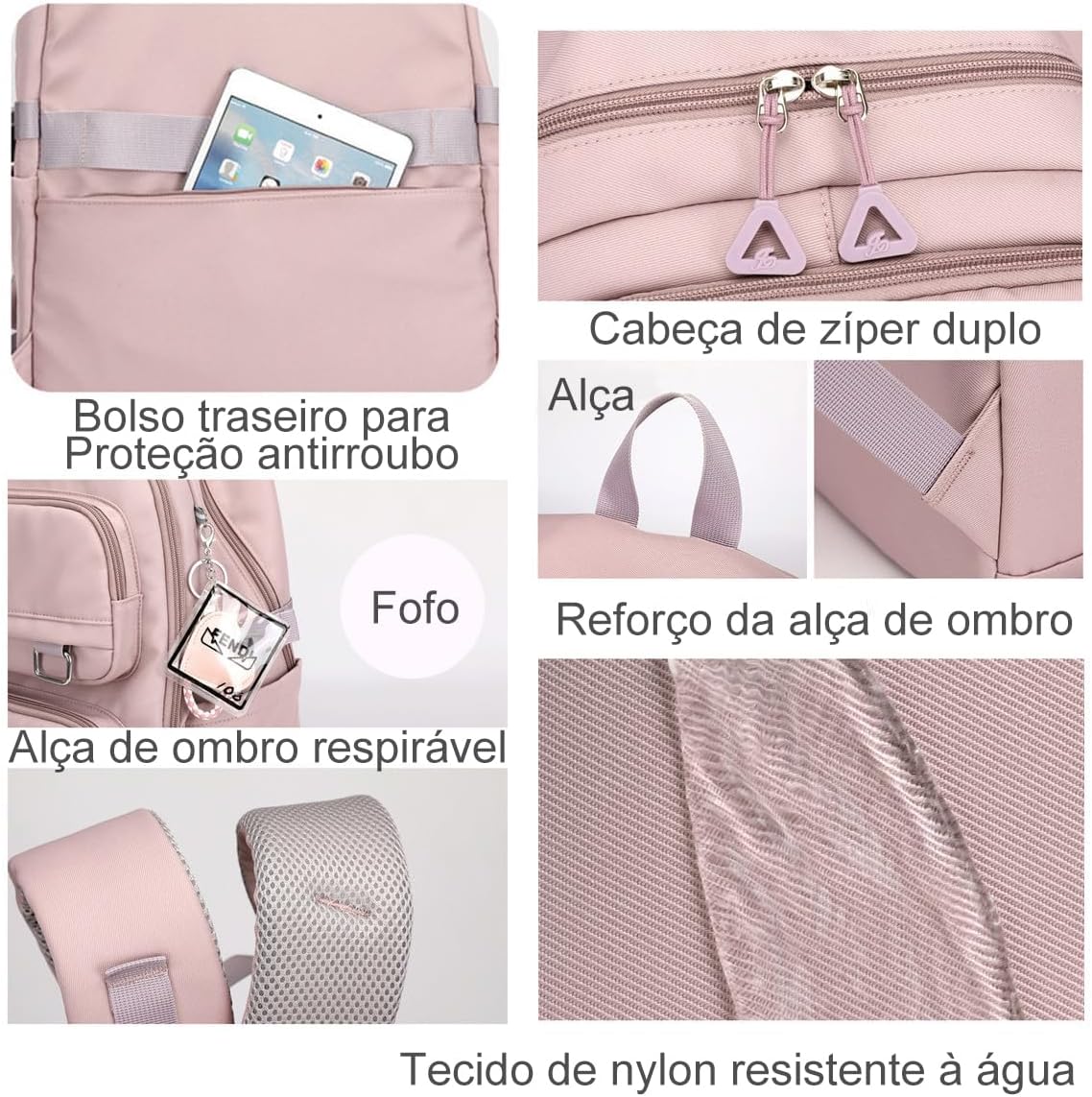 Mochila Feminina Bolsa Escolar Impermeável Para Notebook 15,6 Polegadas- Mochila Casual Grande de Nylon-Mochila para Viagem-VANOVA