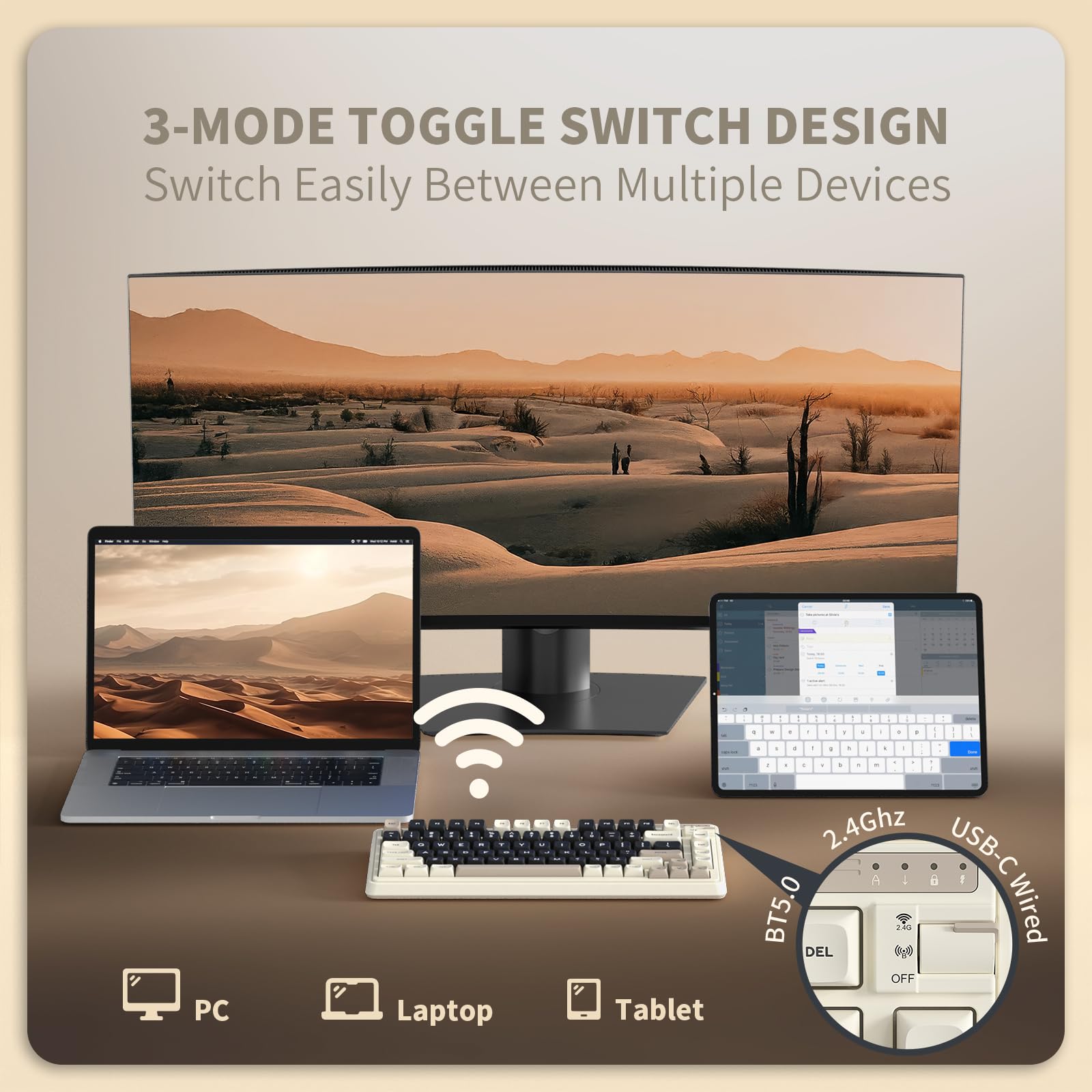 KZZI K75 Lite Tastiera meccanica senza fili, 75% RGB Gaming Tastiera con pulsante a 3 modalità, BT 5.0/2,4G/USB-C cablata, hot-swap, interruttori lineari cremosi, 82 tasti compatti