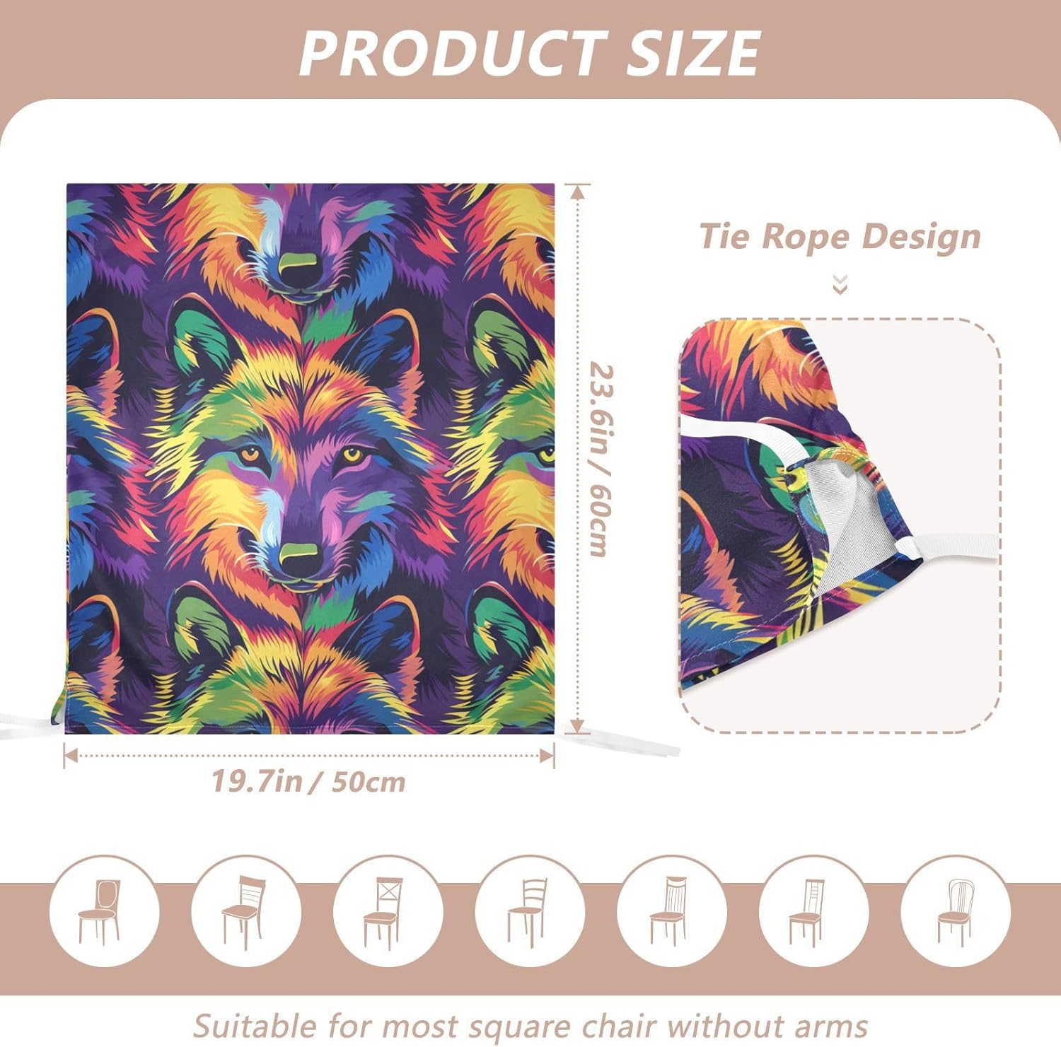 ALAZA Rainbow Wolves Chair Back Cover Set of 6, Washable Reusable Removable Chair Slipcovers Decorative Chair Cover for Home Kitchen Wedding Party