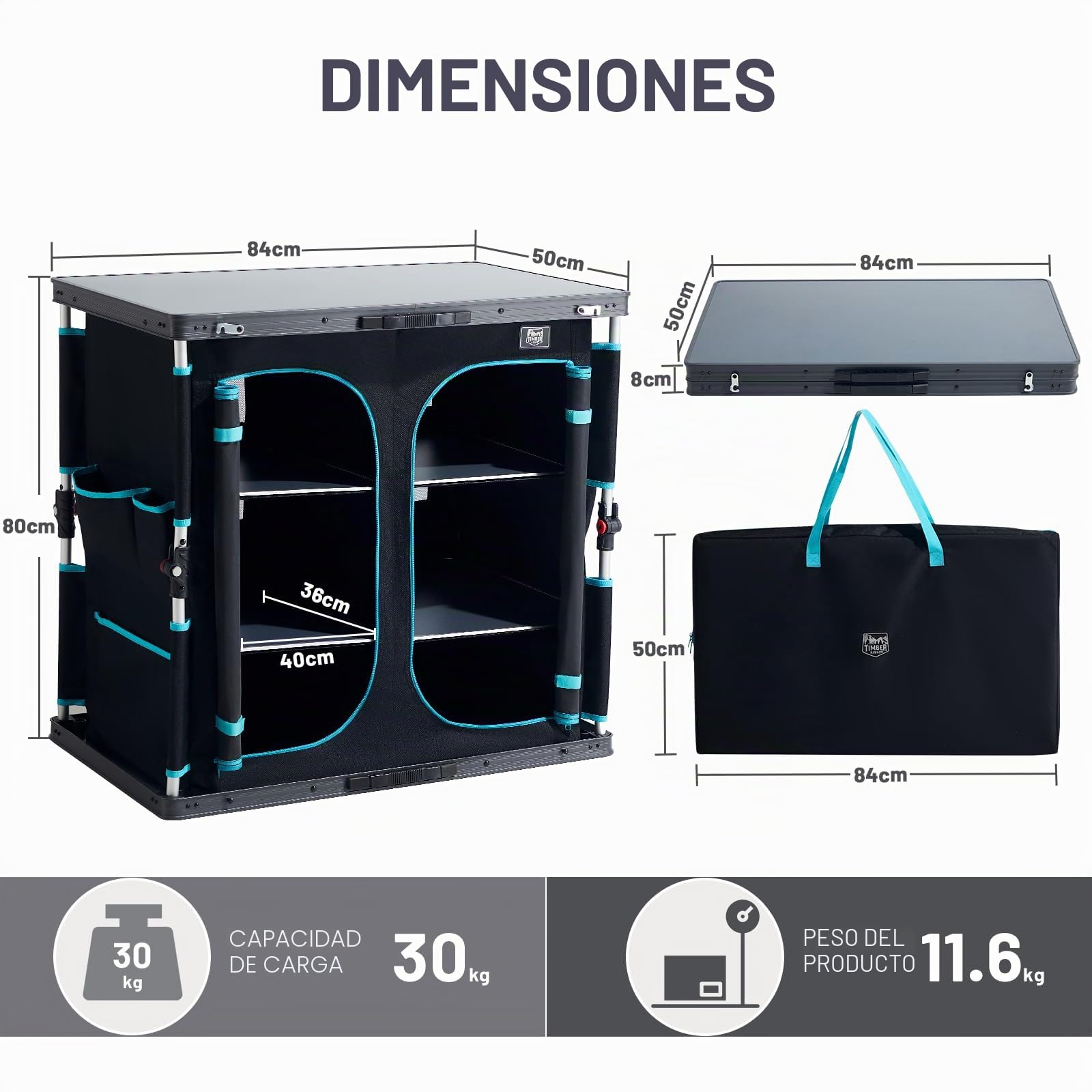 TIMBER RIDGE Armario de almacenamiento para camping, unidad de cocina plegable para camping, muebles portátiles para exteriores con 6 compartimentos de almacenamiento y mesa grande, marco de aluminio