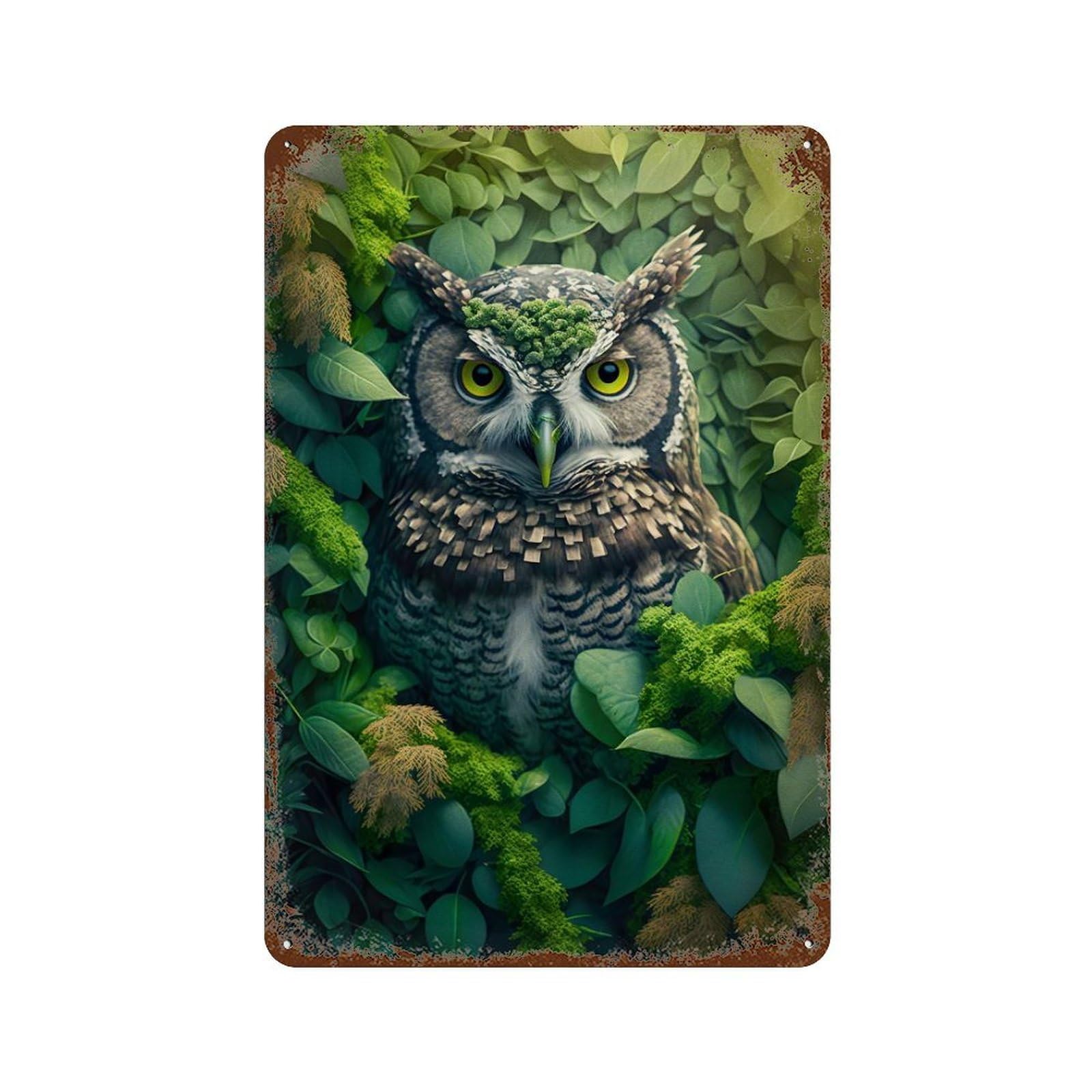 Owl 2 Aged Metal Wall Plaque 11.8"x7.9", Classic Wall Plaque for Garage, Pub Or Kitchen