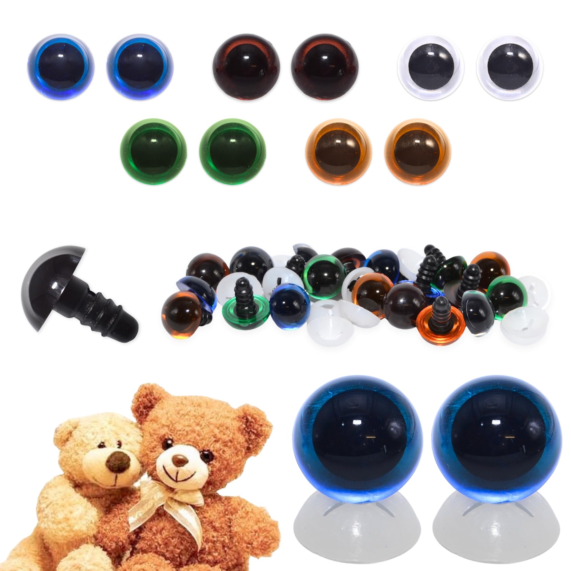 celloexpress 18mm Transparent Mixed Eyes with Plastic Backs - Safety Eyes for Soft Toy Teddy Bear Animal Making (Pack of 5 Pairs)