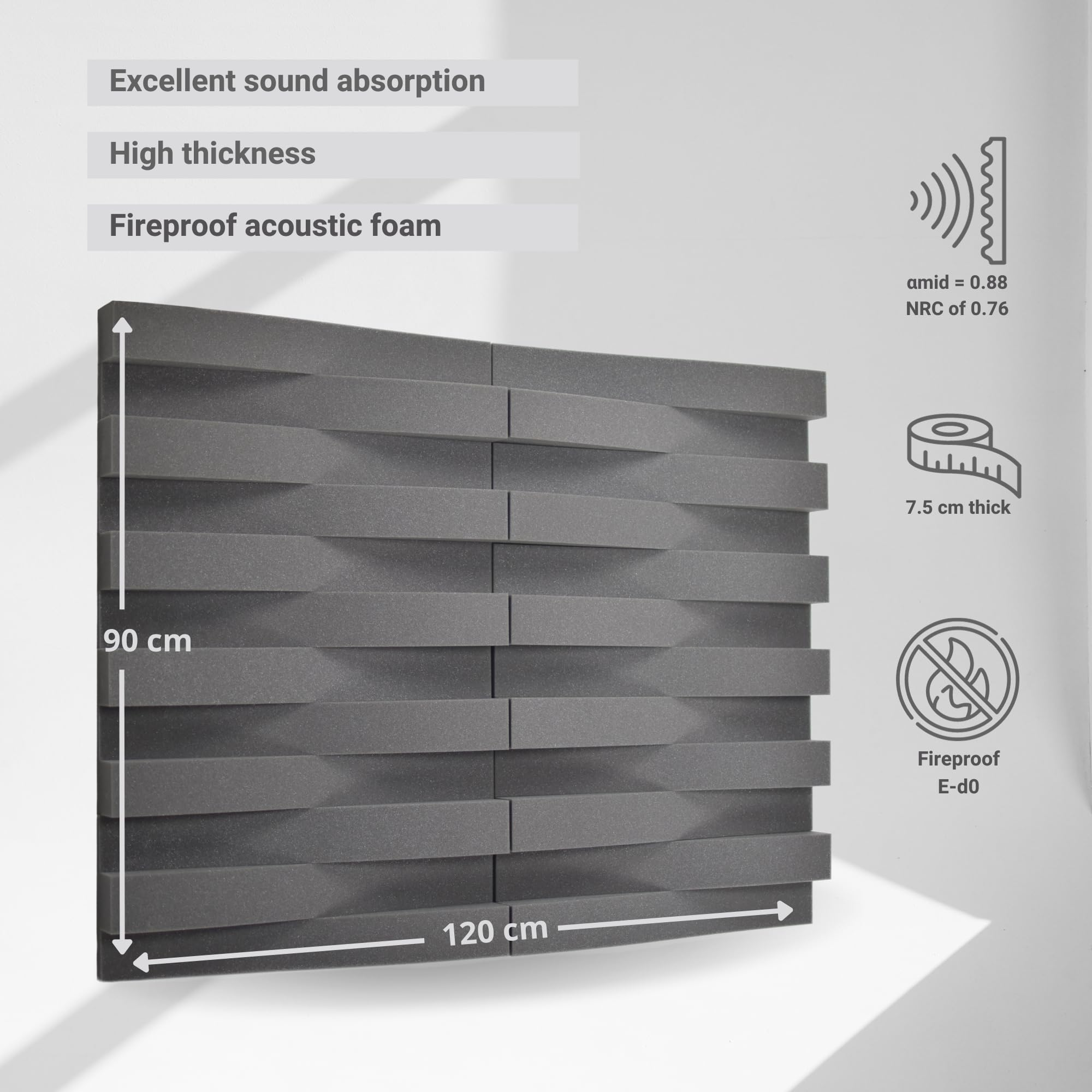 ACOUSPANEL Mousse Acoustique, Mousse Anti-bruit, Panneau Acoustique, 24 unités 595x75x75 mm, Non Compressé, pour Gamming, Podcast, Youtubers, Home Studio, Gris Anthracite
