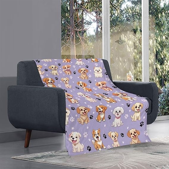 chaqlin Flannel Pet Blanket Fluffy Cute Paw Print Dog Blanket Super Warm and Soft Dog Blanket for Bed Cover Fuzzy Sleep Mat for Dogs and Cats,Purple Lovely Puppy Blankets for Kids Adult,X-Small