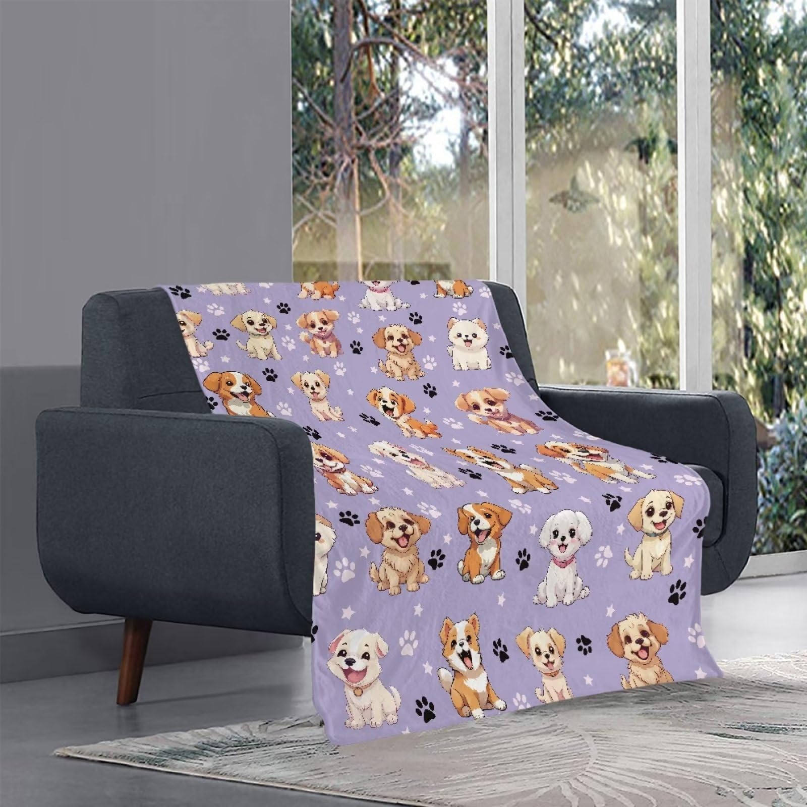 chaqlin Manta de franela para mascotas, mullida, con estampado de patas, súper cálida y suave, para funda de cama, tapete de sueño mullido para perros y gatos, mantas moradas para cachorros para niños
