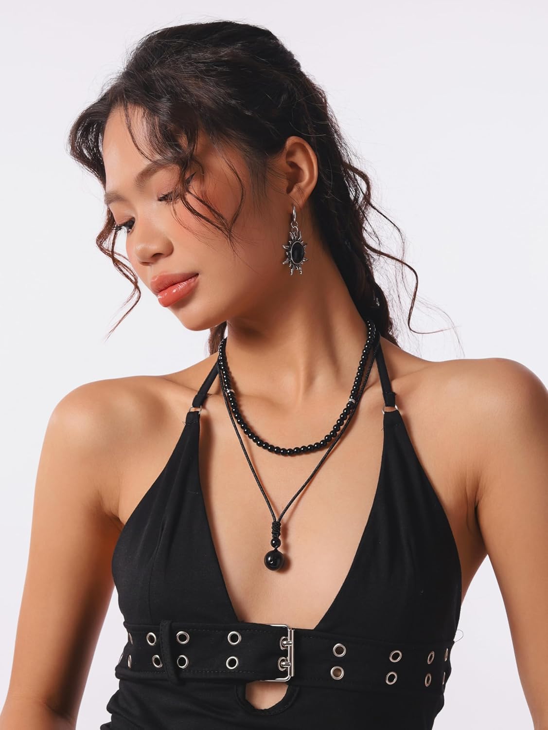 Sacina Layered Black Bead Crystal Choker, Gothic Boho Necklace, Goth Jewelry, Christmas Jewelry Gift for Women - Image 2