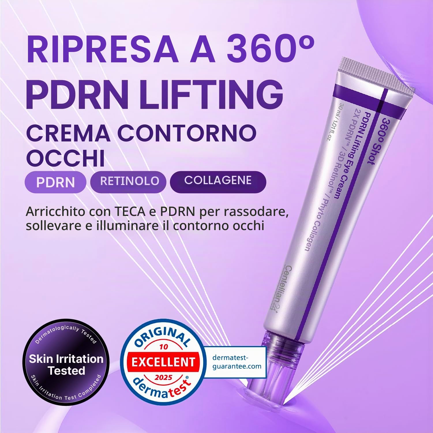 Centellian24 360 Shot PDRN Crema contorno occhi rassodante 30 ml – Crema contorno occhi al retinolo anti-età per occhi cadenti, levigante delle rughe, cura rassodante e idratante per borse sotto gli