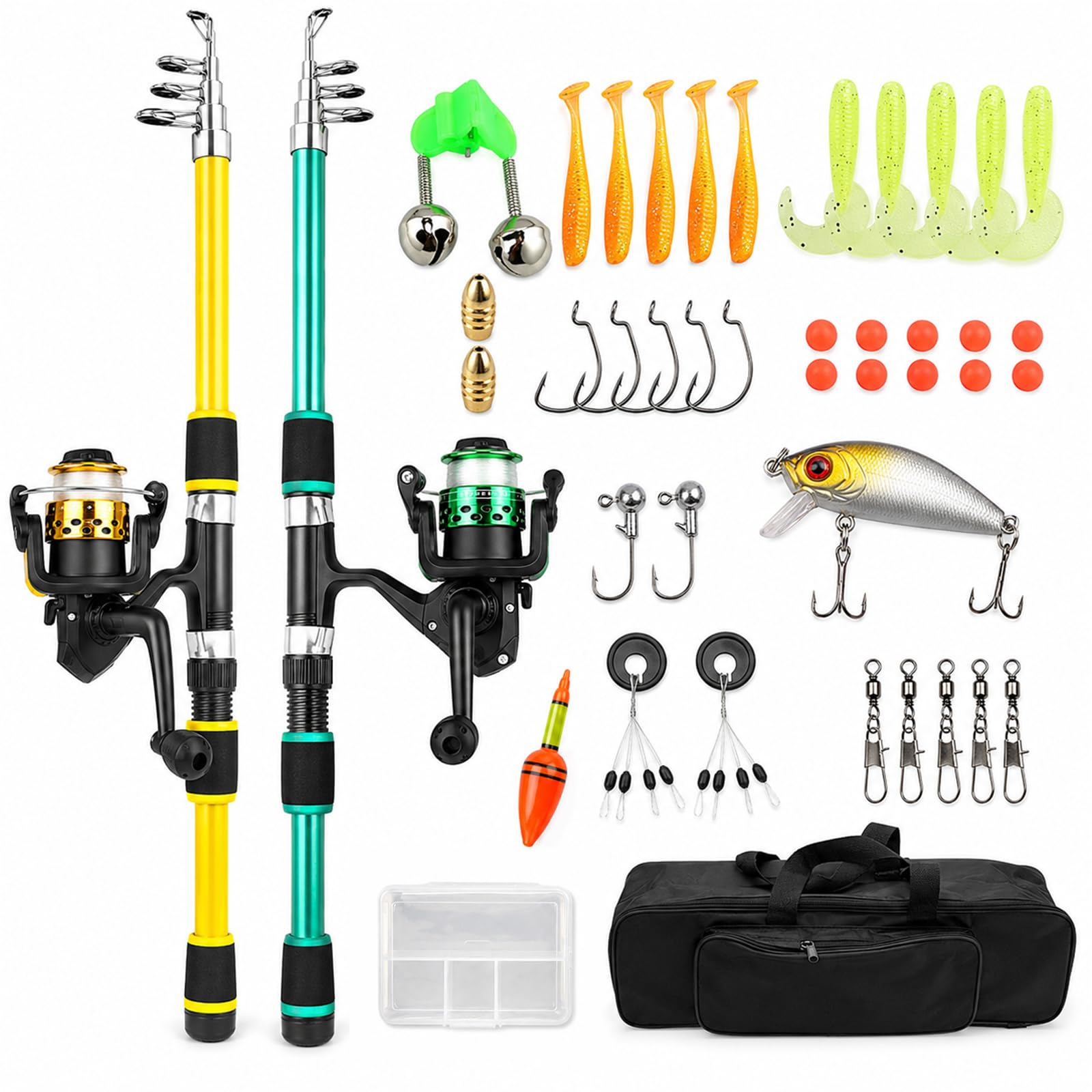 Fishing Rod Reel Combo Set, 1.8M Telescopic Rod with Spinning Reel