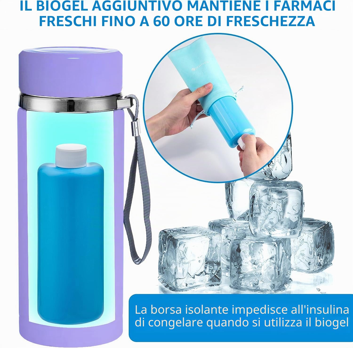 Porta Insulina da Viaggio Raffreddante Elettrico con Caricatore USB & Bio Gel by Tilcare - Ore Illimitate, Contenitore Riutilizzabile per Congelatore a Penna - Contiene fino a 6 Penne - Lavanda