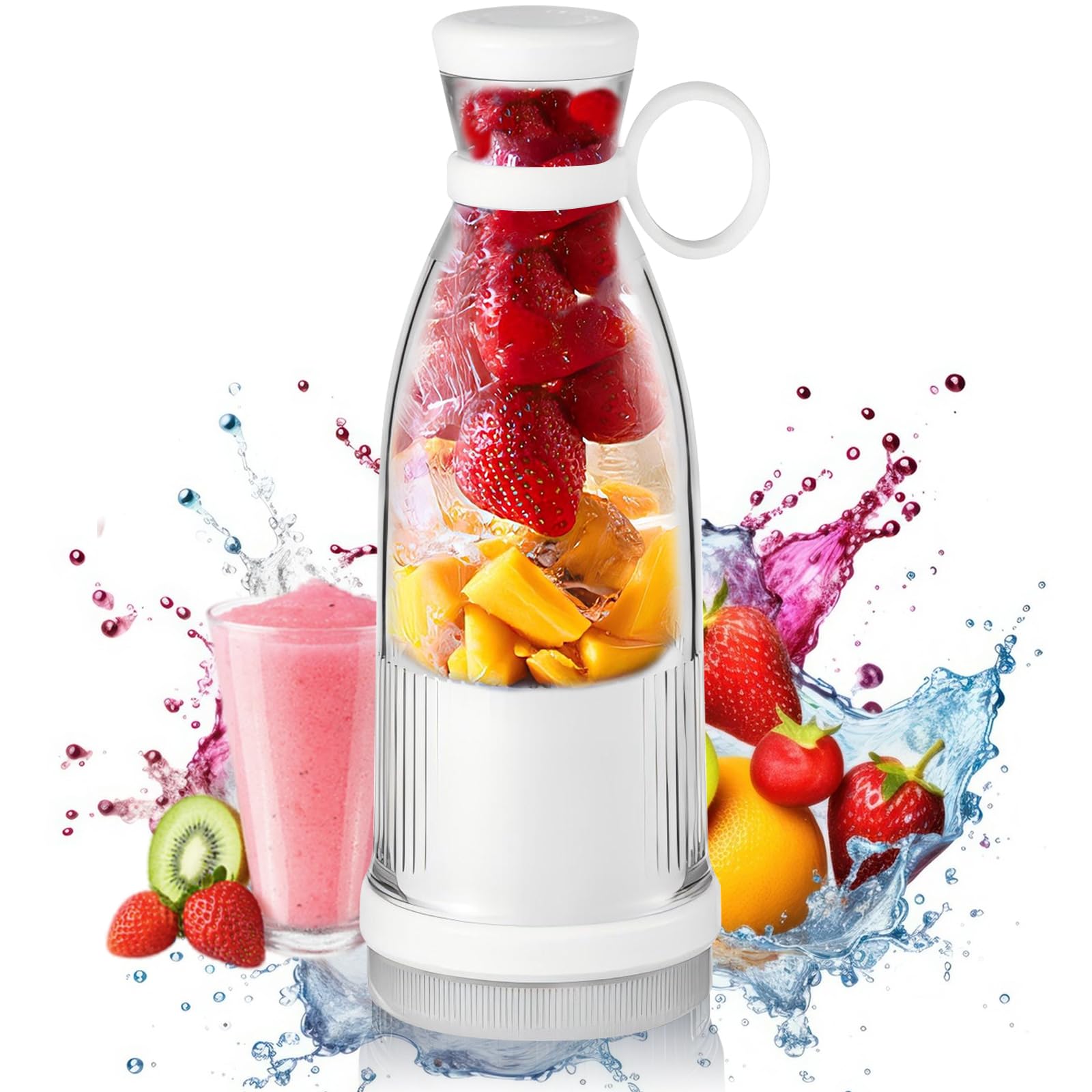 Portable Blender Smoothie Maker, 350ml Electric Mini Juice Maker, Powerful Mini Blender with USB for Fruits, Shakes, Smoothie, Perfect for Home, Office, School, Outdoors (White)-image-47