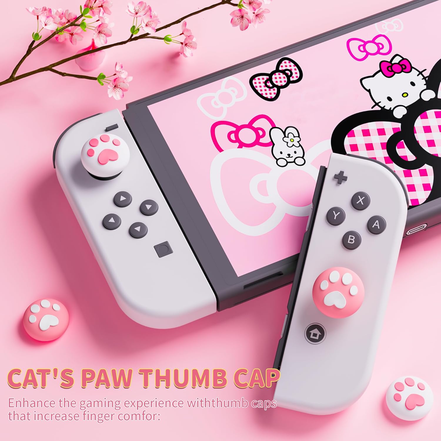 HYPERCASE Pink Travel Carrying Case for Nintendo Switch or OLED, Cute Portable Switch Carry Bag of Cartoon Cat with 10 Card Slots & 2 Thump Caps, for NS/OLED Console, Controller, Accessories Storage - Image 6