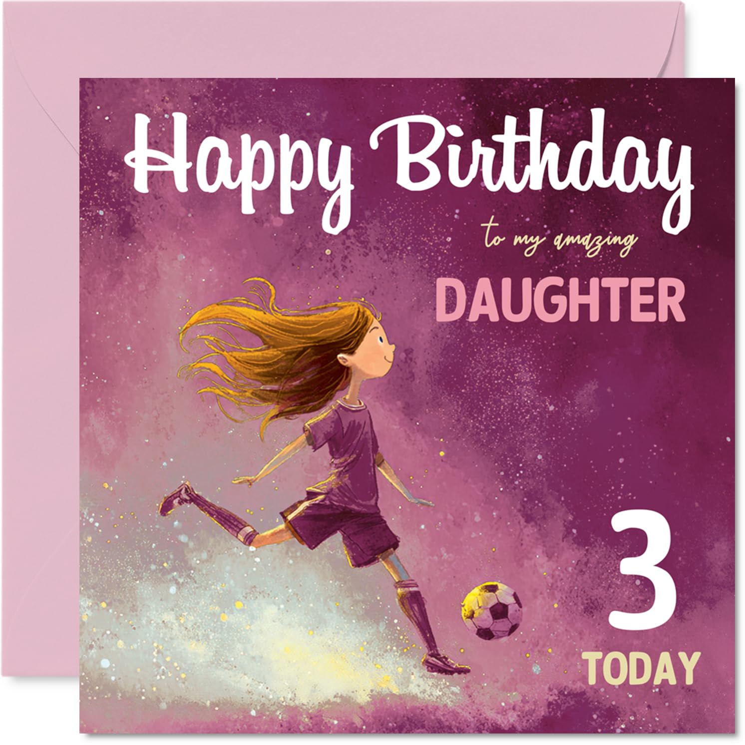 3rd Birthday Cards for Daughter - Football Girl - Happy Birthday Card for 3 Year Old Girl Daughter Stepdaughter, 145mm Bday Greeting Cards