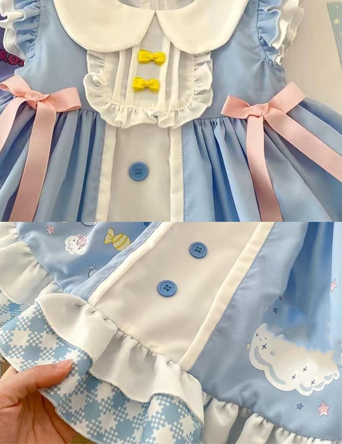 Girls Dress Cute Ruffle Sleeve Casual Dresses with Headband and Socks Halloween Birthday Party Outfits