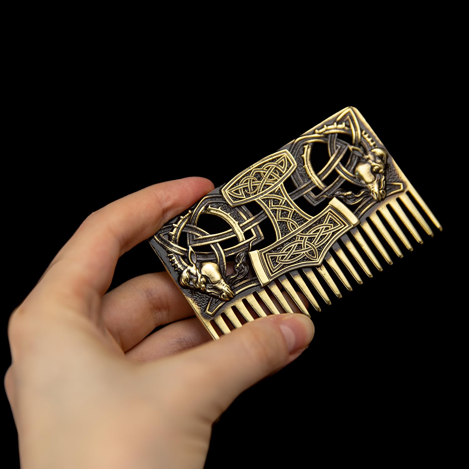 Thor's Hammer beard comb, handmade solid brass Mjolnir pocket comb, hypoallergenic nickel free beard accessory for men, barbers gift