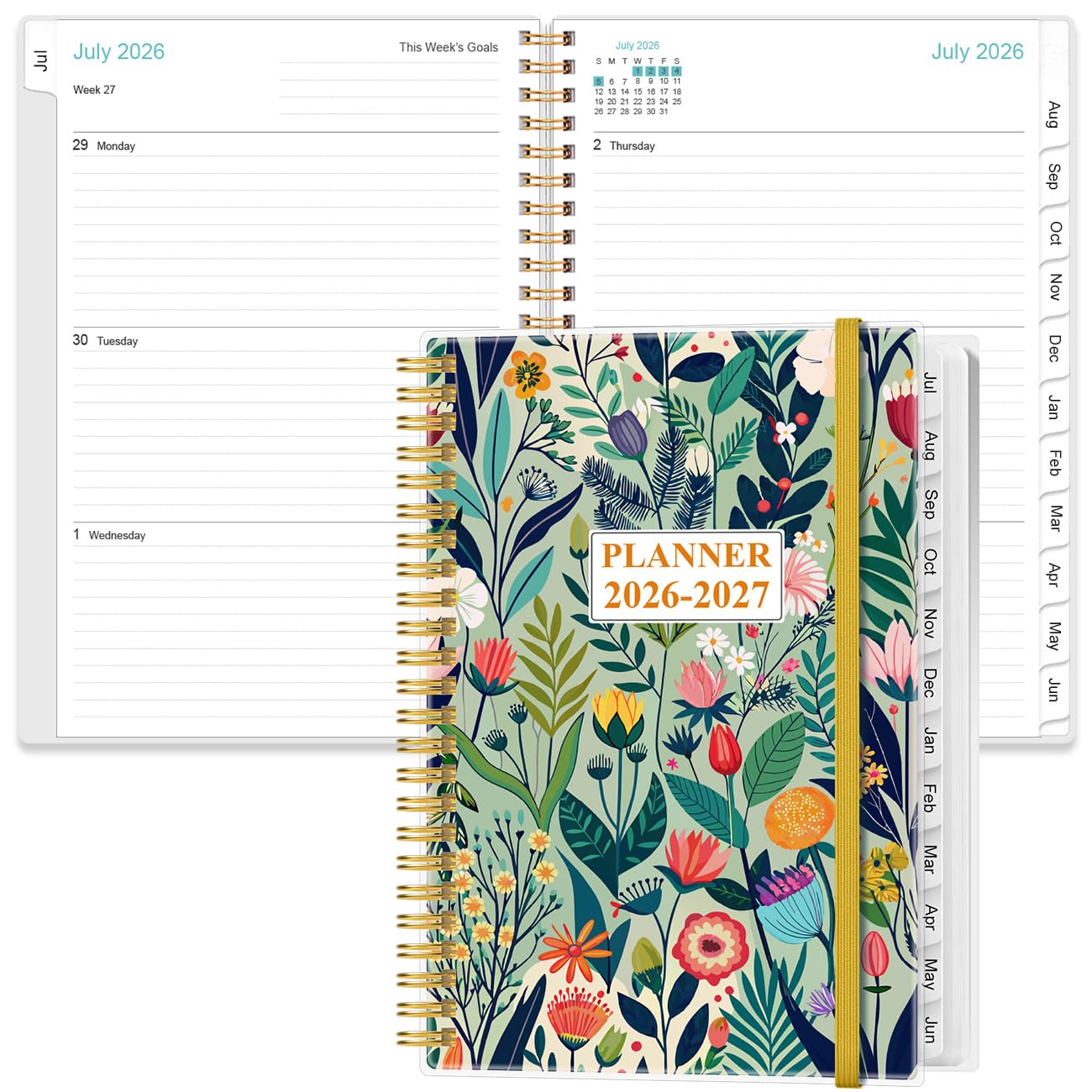 2025-2026 Planner - Academic Planner 2025-2026 from July 2025 - June 2026, Weekly & Monthly Planner Spiral Bound with 12 Monthly Tabs, Inner Pocket, 6.4" x 8.5", Flower-E โ image 1