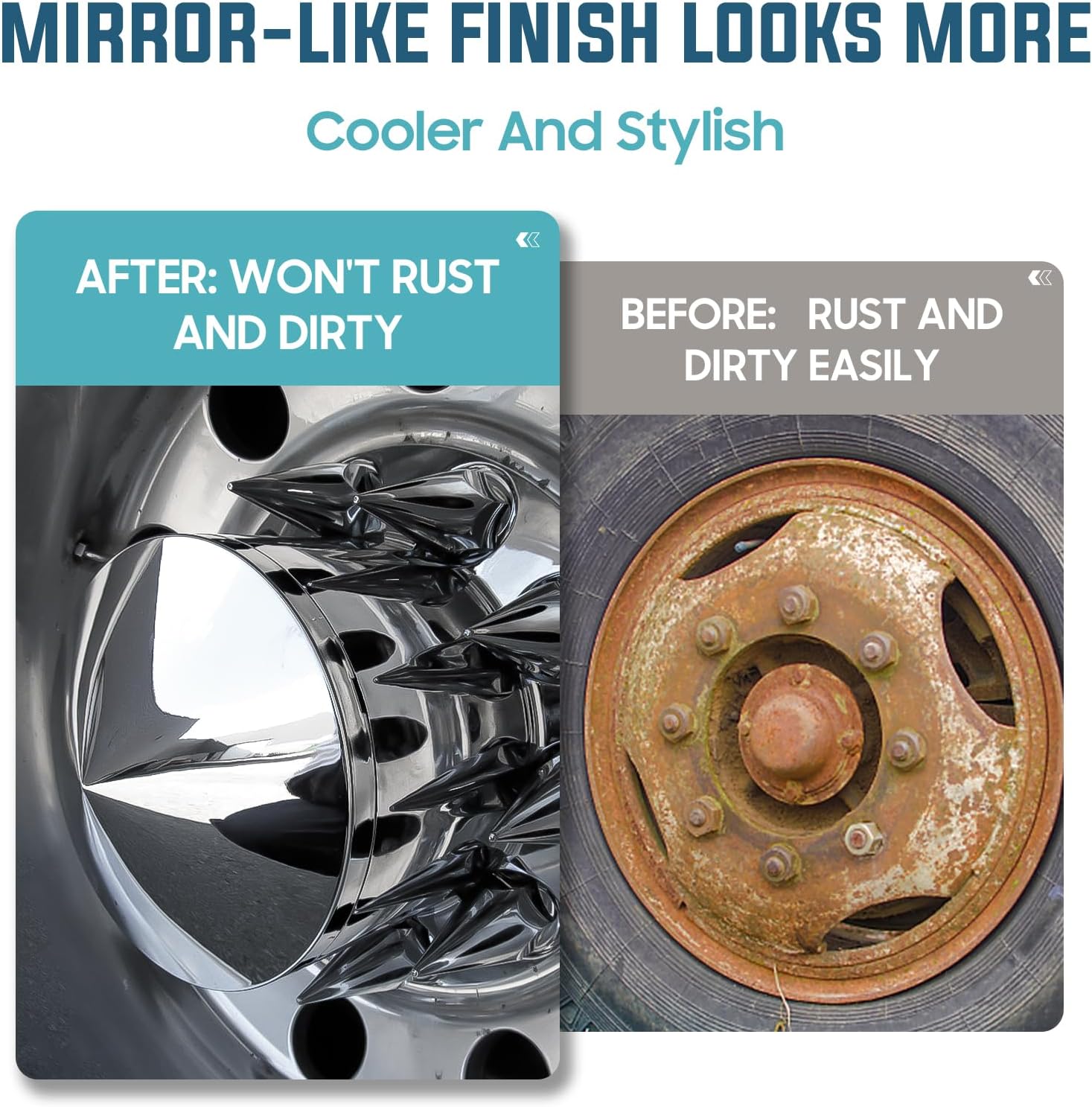 2 Front and 4 Rear Axle Wheel Covers Axle Cover 33mm Chromed Thread-On Lug Nut Covers with Removable Hub Caps for Semi Truck (Installation Tool Included)