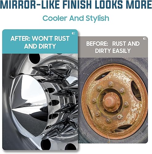 Miniatura 2 de 2 cubiertas de rueda de eje delantero y 4 traseras, cubiertas de eje de 1.299 in cromadas para tuercas de llanta con tapas de cubo extraíbles para