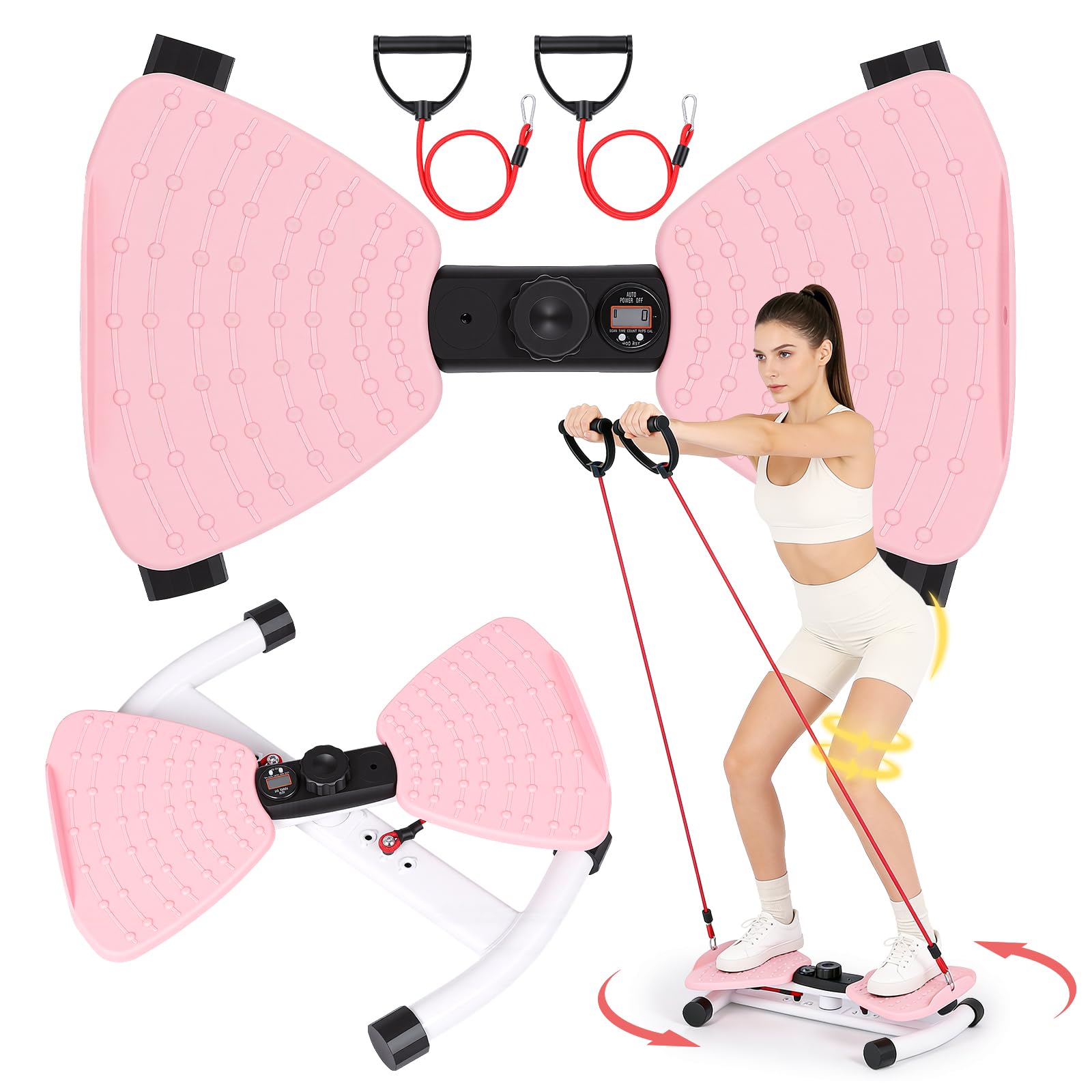 waist twister machine exercise, ab twister board with the smart lcd digital monitor, 300lbs capacity & 20db ultra-quiet, anti-slip home gym workout equipment for women belly fat