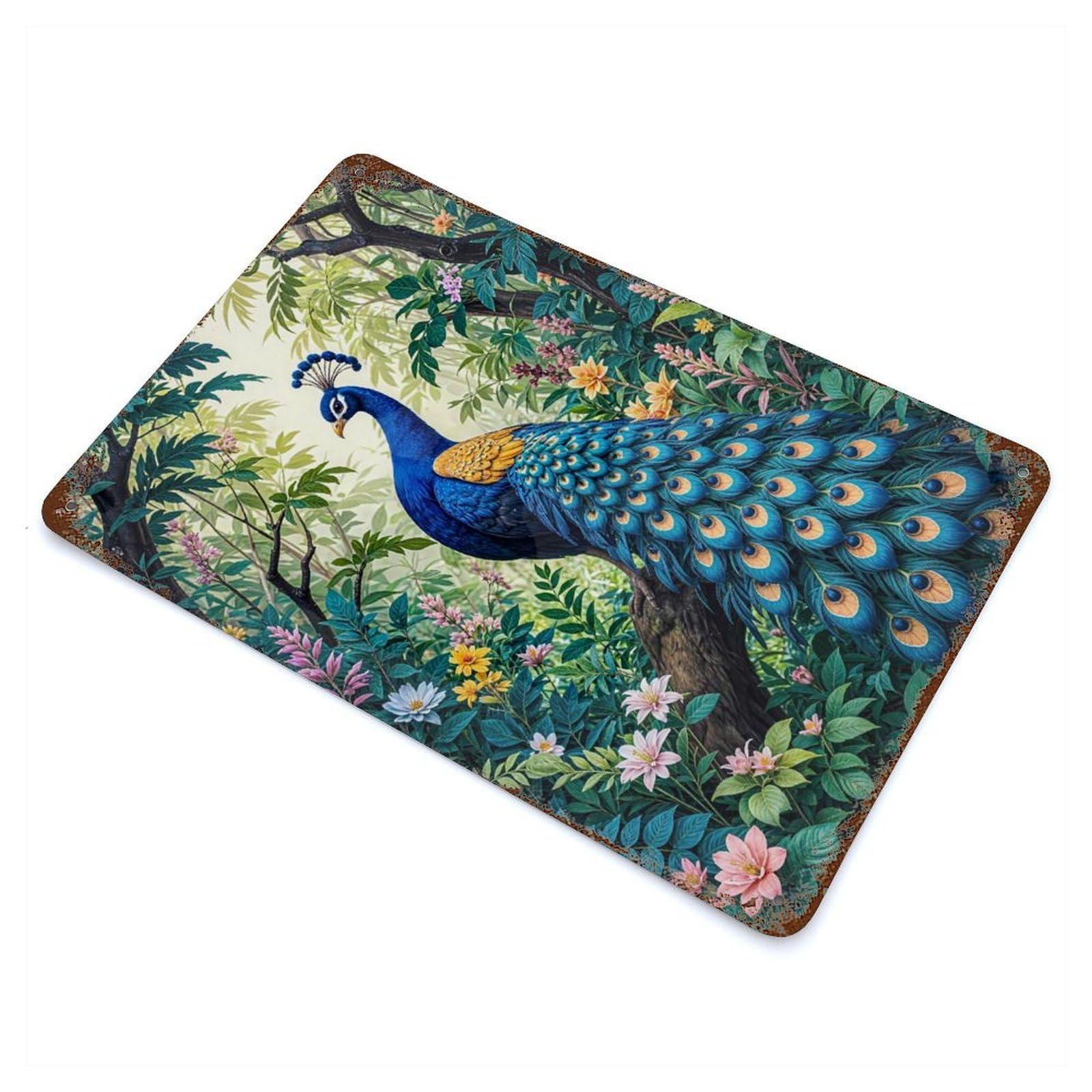Peacock in Lush Jungle Decorative Tin Sign 11.8"x7.9", Ideal for Garage, Bar And Workshop Decor