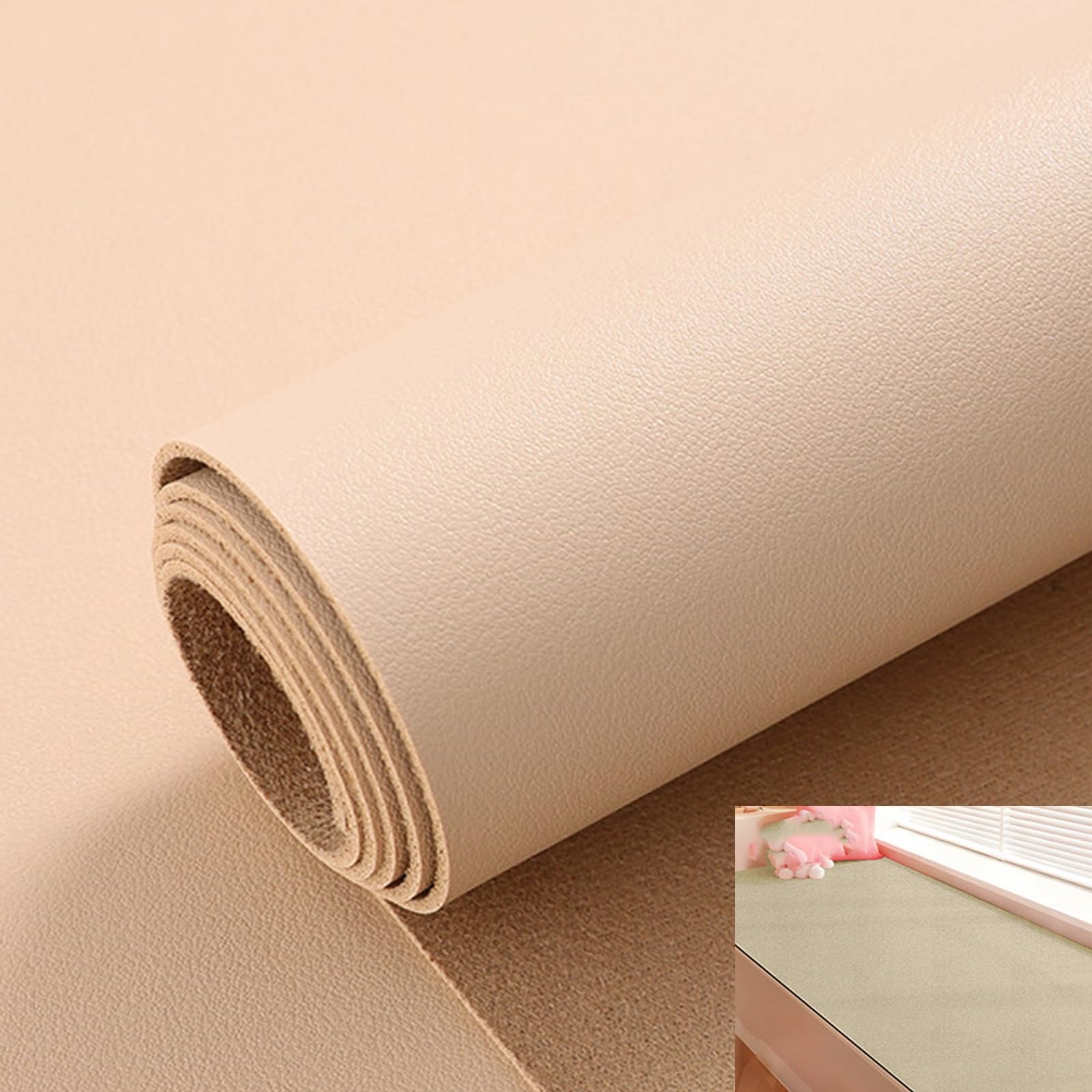 GBPLDMAQ PU Bay Window Cushion, Watertight Window Seat Cushion, Nonslip Bottom Cuttable for Entryway Kitchen Bay Desk(Beige,50x120cm/20x47in)