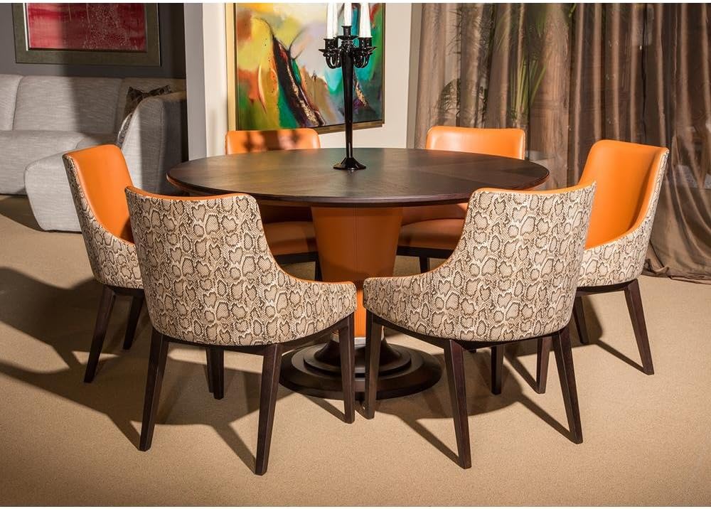 Aico Amini 21 Cosmopolitan Retro Modern Table & 6 Side Chairs in Diable Orange Umber