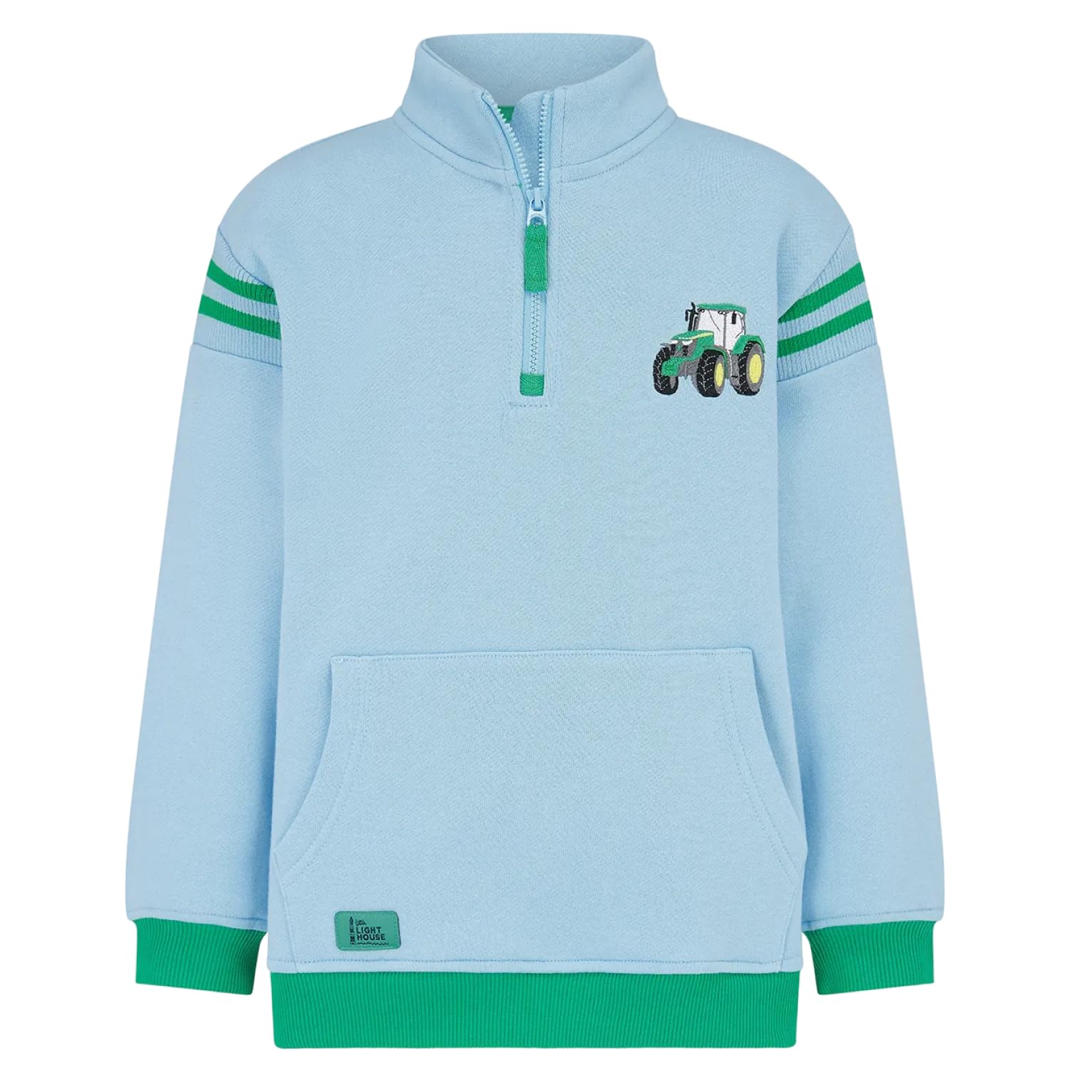 LightHouse Jonah Boys' Cotton-Rich Funnel Neck Half-Zip Sweatshirt with Patch Pocket - Green Tractor Baler - 5-6years