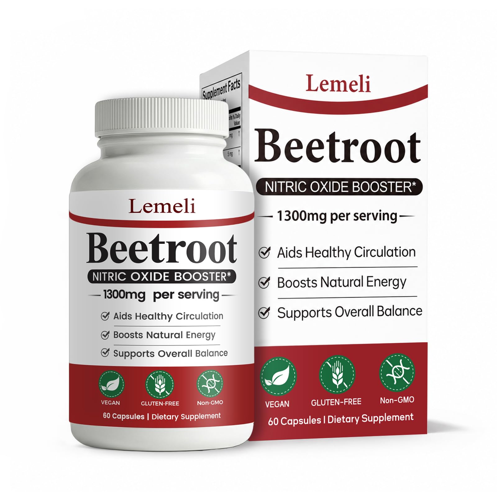 Lemeli Beetroot, 1300mg Beet Root Extract, Boost Vitality & Immune, Non-GMO, Vegan, 60 Count