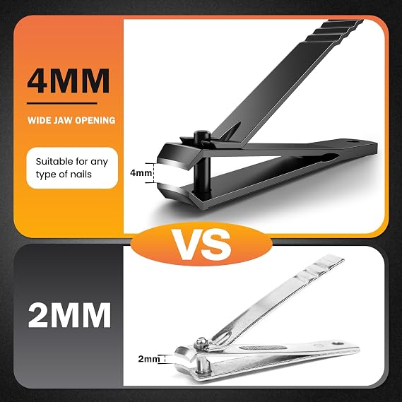 BEZOX Professional Large Jaw Curved Nail Clippers - Heavy Duty Nail Clippers Fingernail Toenail Clippers Trimmers - Heavy Duty Stainless Steel, Suitable for Thick Fingernail Toenail Men Women (Black)