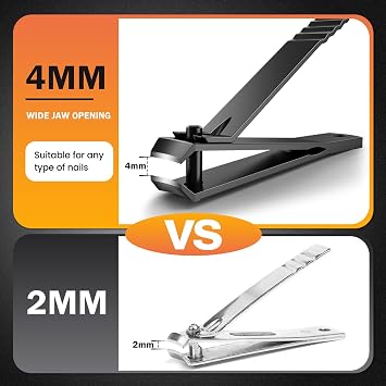 BEZOX Professional Large Jaw Curved Nail Clippers - Heavy Duty Nail Clippers Fingernail Toenail Clippers Trimmers - Heavy Duty Stainless Steel, Suitable for Thick Fingernail Toenail Men Women (Black)